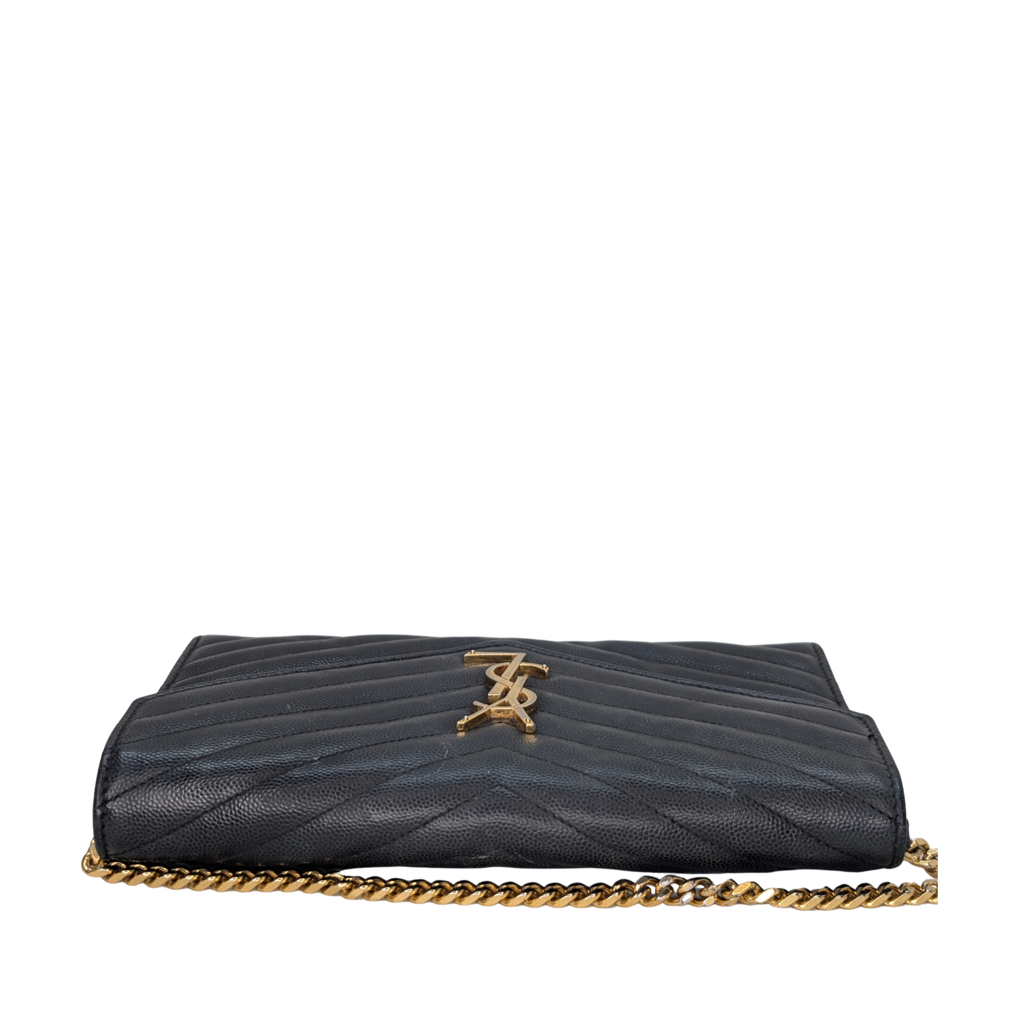 Saint Laurent Cassandre Envelope Chain Wallet Black