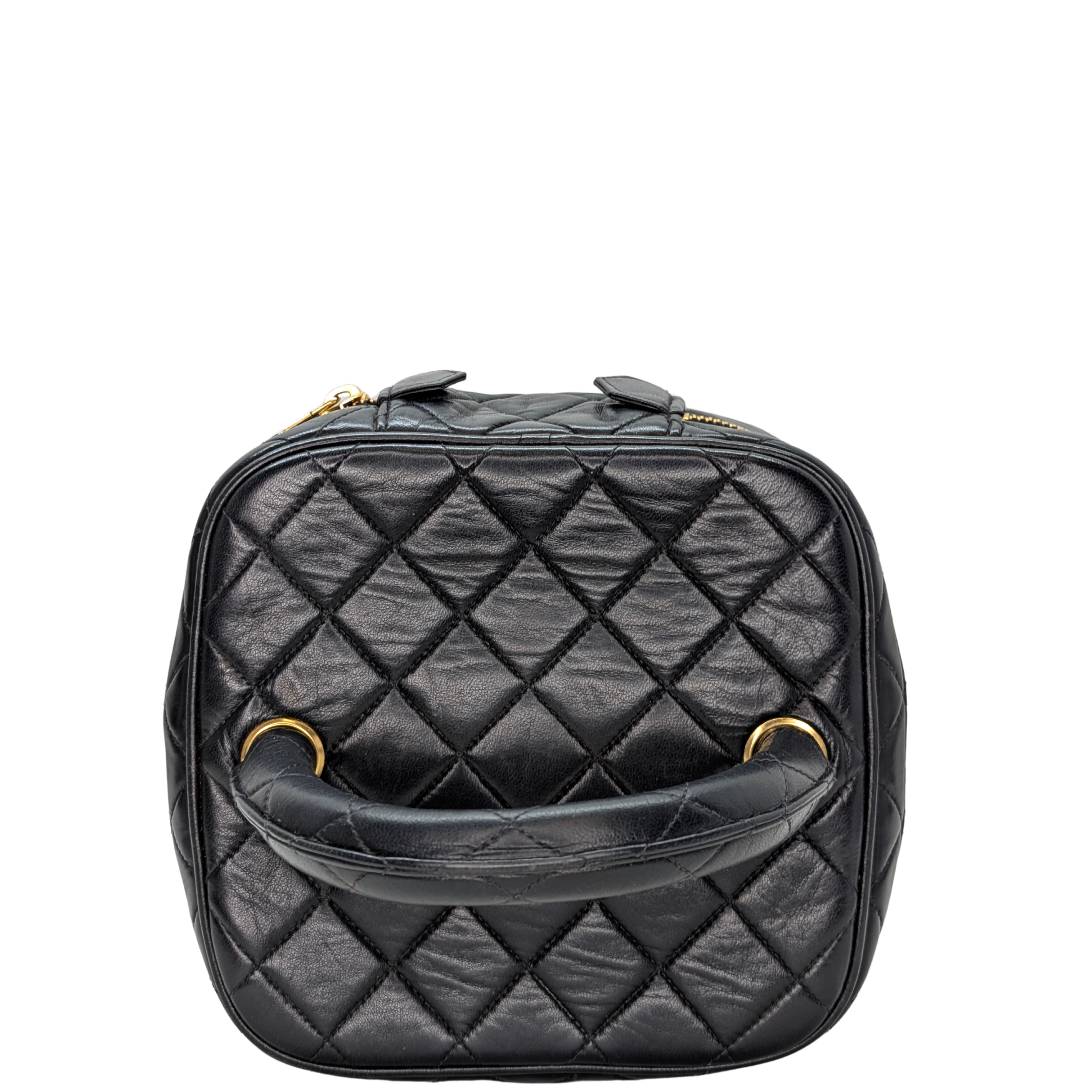 Chanel Vintage Cosmetic Makeup Vanity Case Lambskin Black