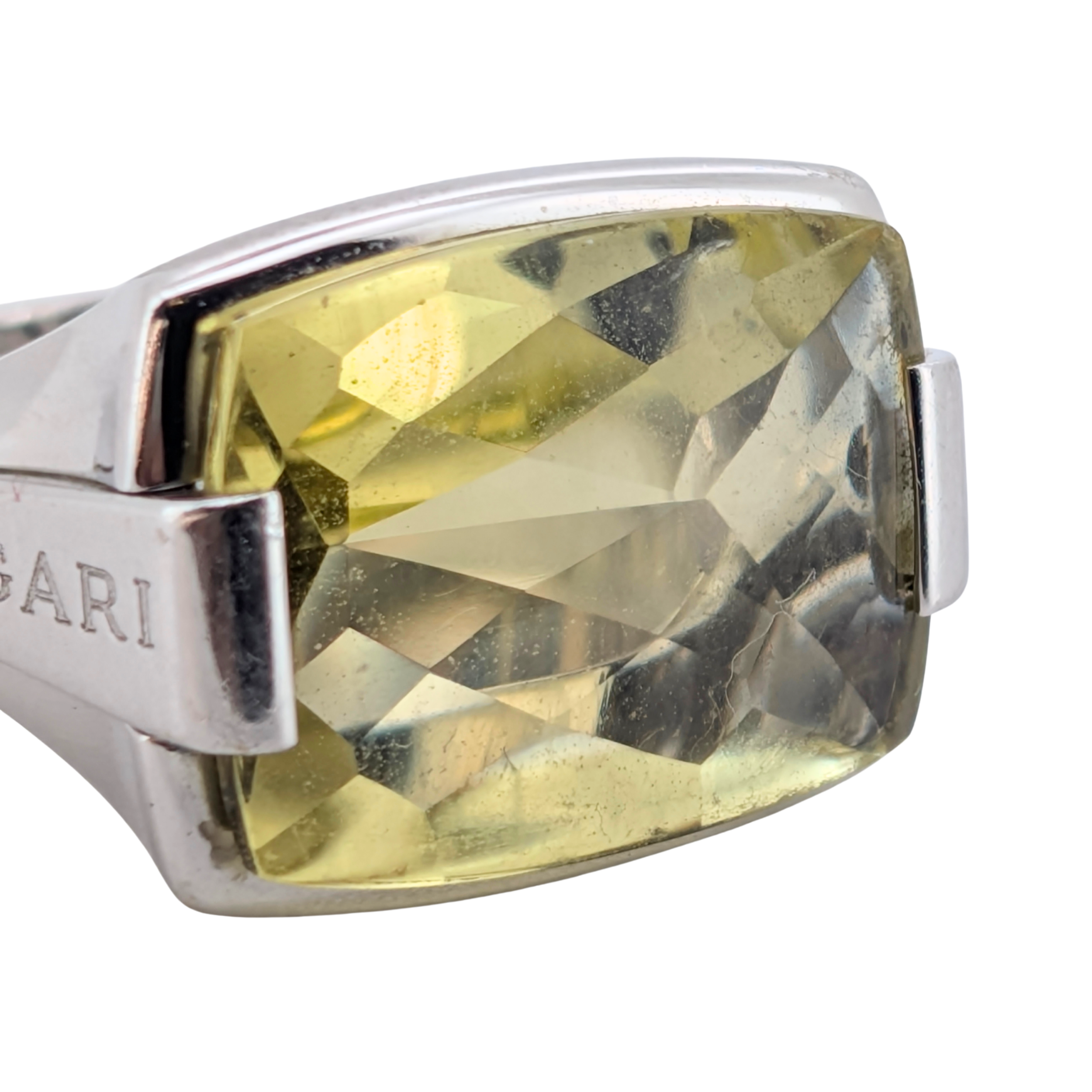 Bvlgari Metropolis Yellow Quartz Ring In 18K White Gold