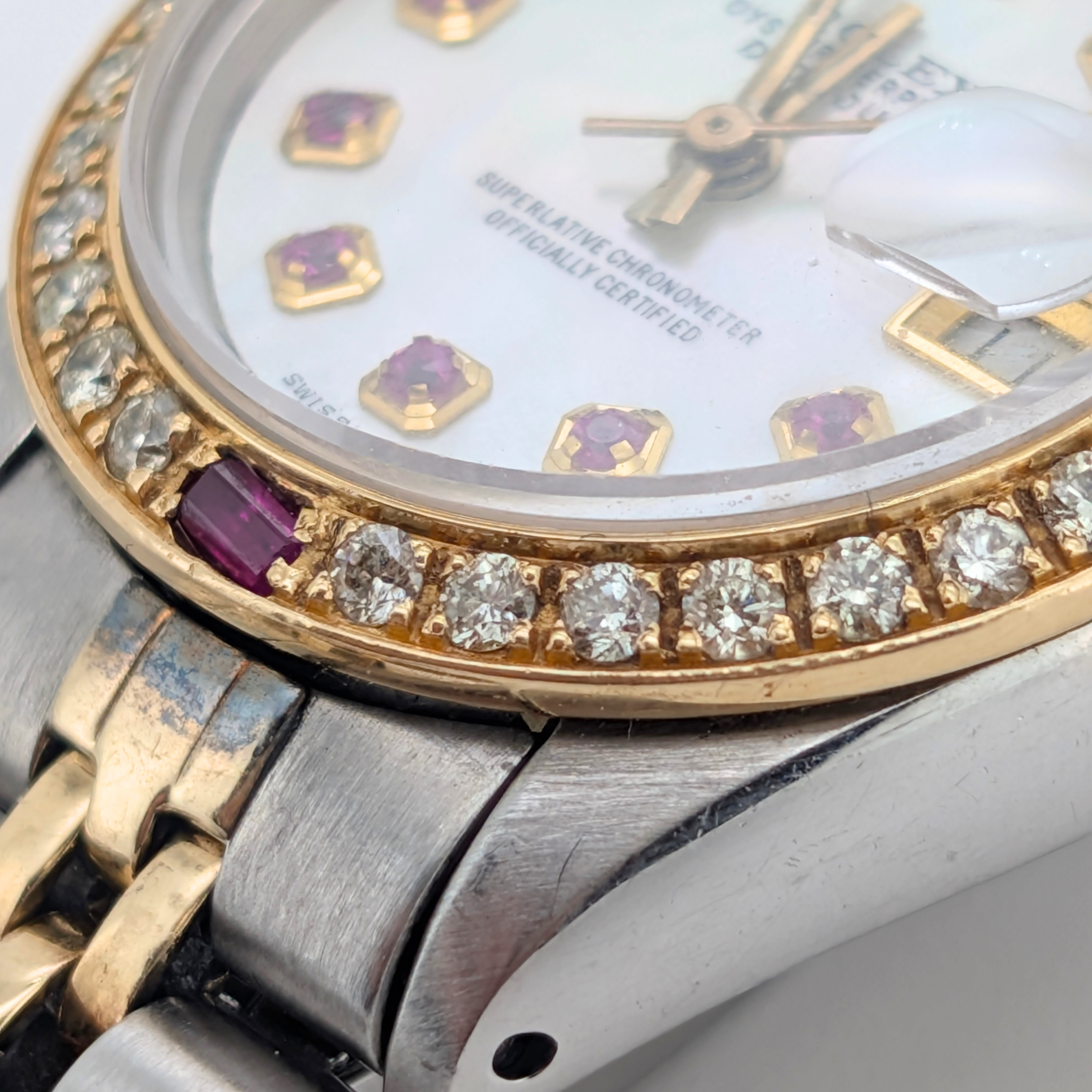 Rolex Datejust 6917 Ladies 26mm Two Tone 18k Aftermarket Diamond & Ruby