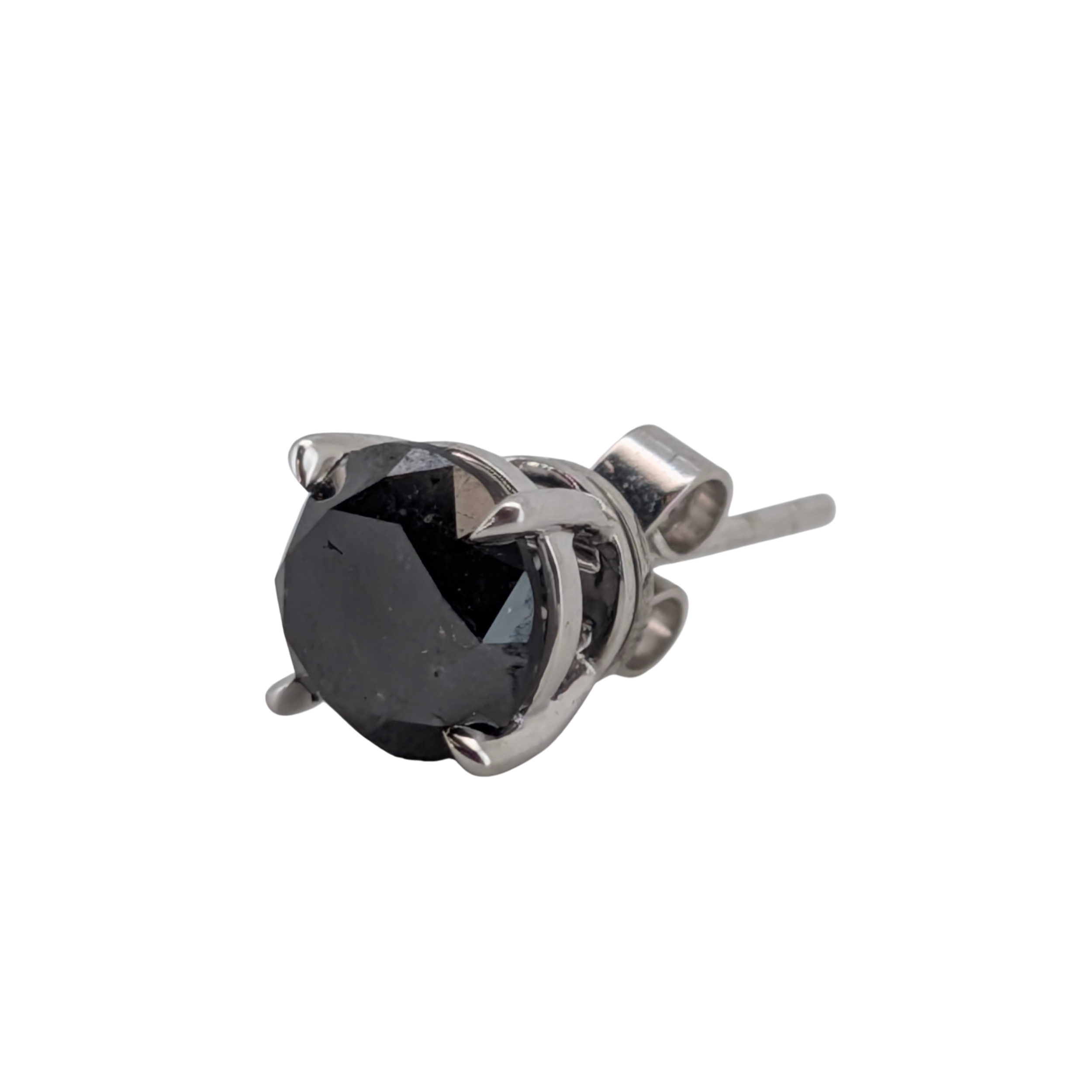 3.0Ct Black Diamond Brilliant Cut Stud Earrings On 14K White Gold