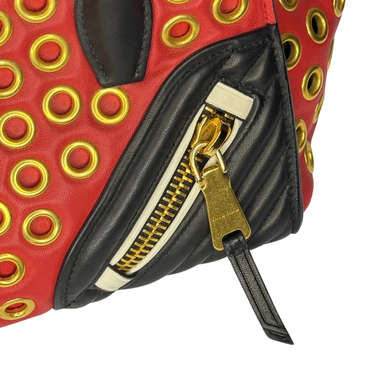 Miu Miu Nappa Biker Bicolor Quilted Leather Bag – Red & Black - Lost Designer