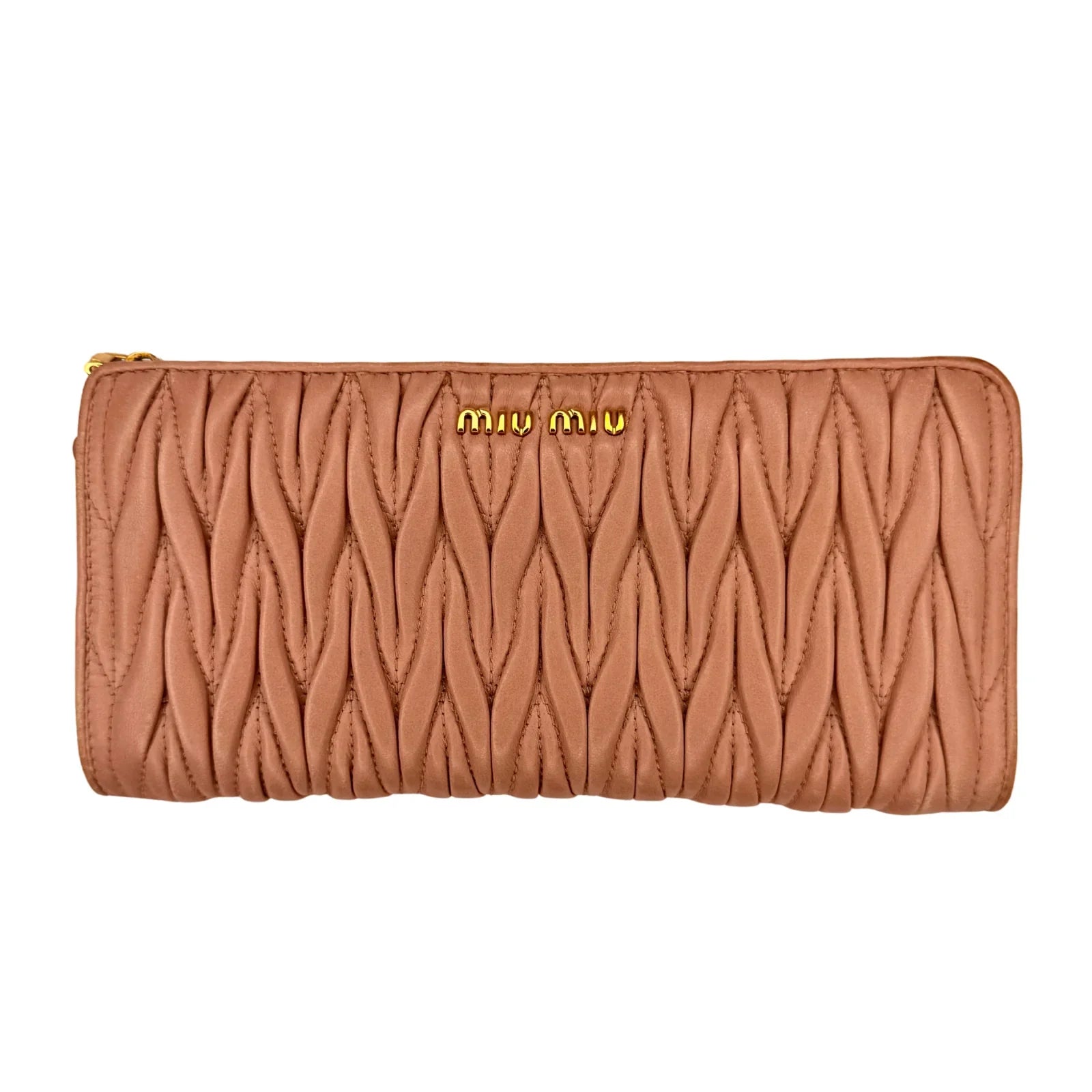 Miu Miu Matelassé Zip Around Wallet – Powdered Pink - Lost Designer