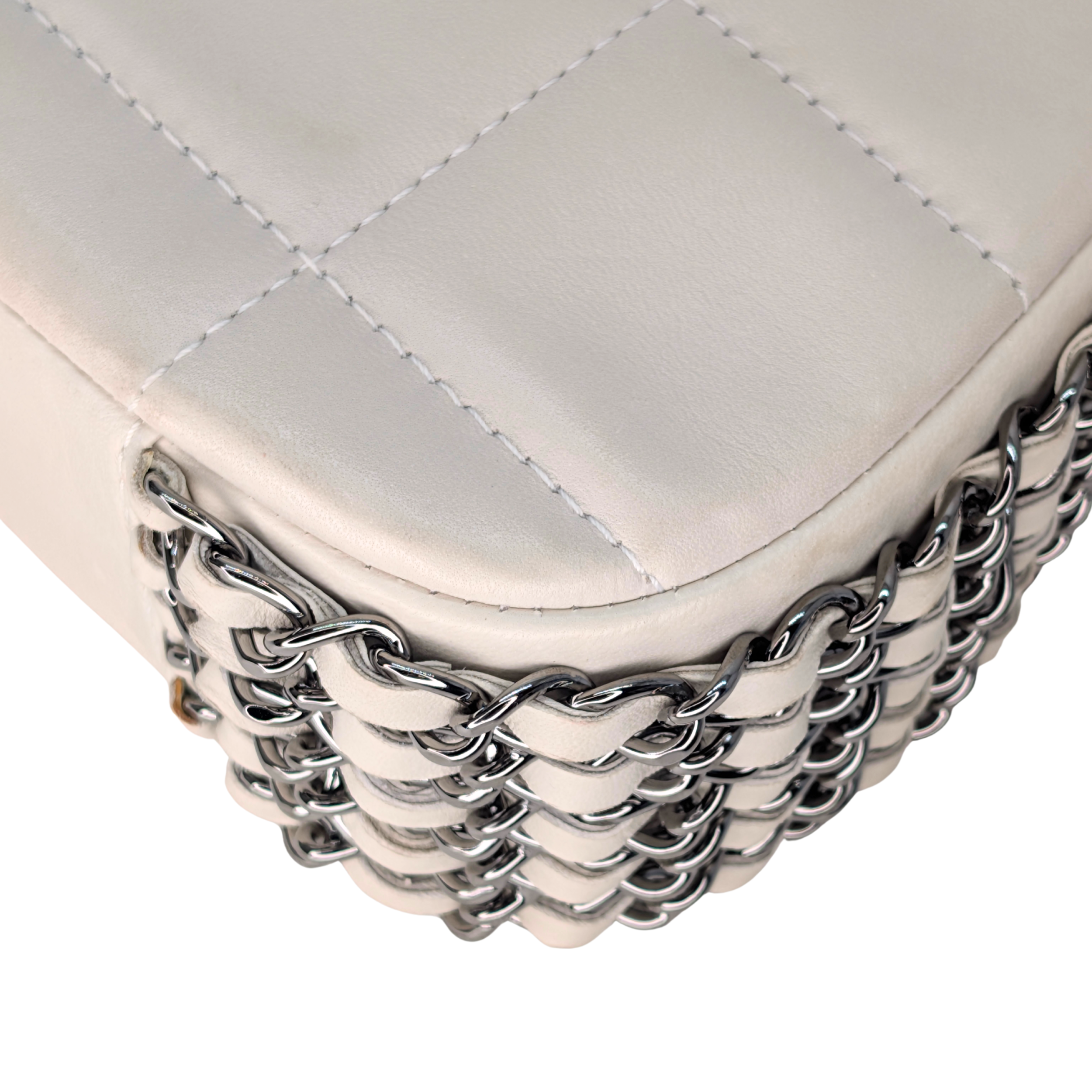 Chanel Chocolate Bar Multichain Square Quilt Flap Bag Off White