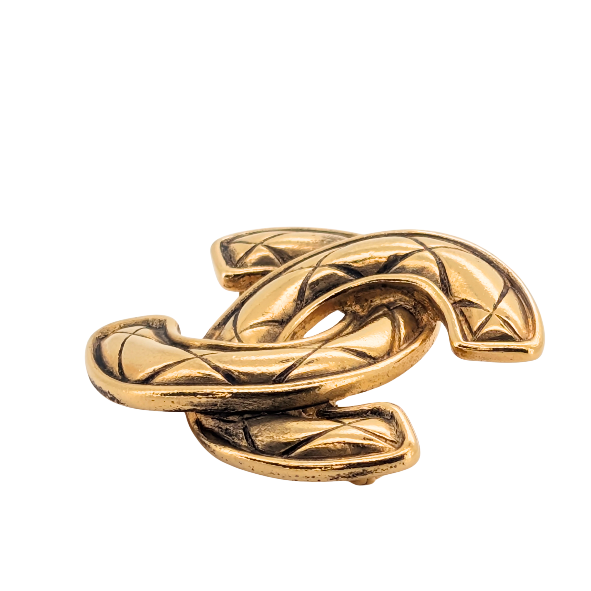 Chanel Quilted CC Brooch Pin Gold Plated