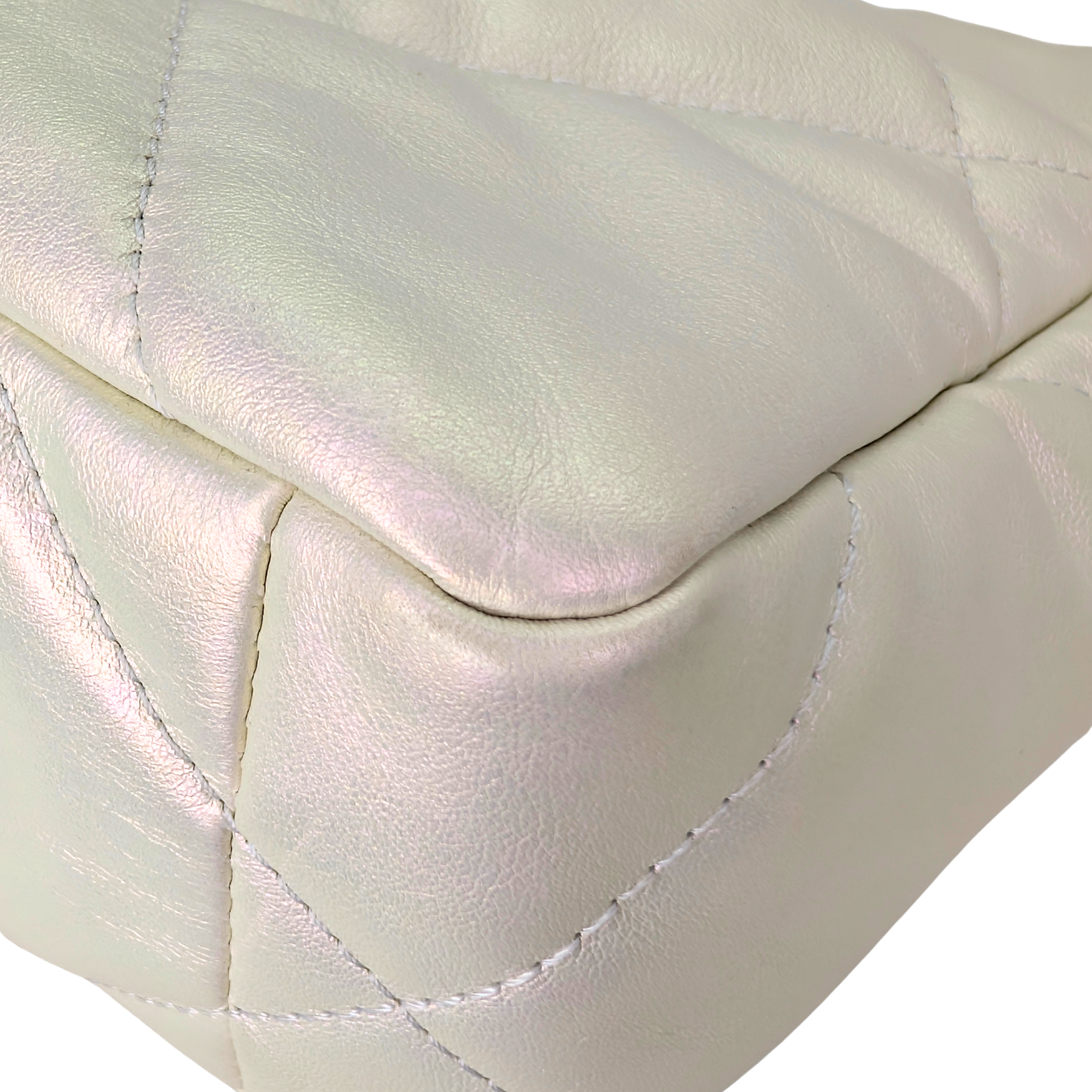 Chanel 19 Medium Calfskin Flap Iridescent White