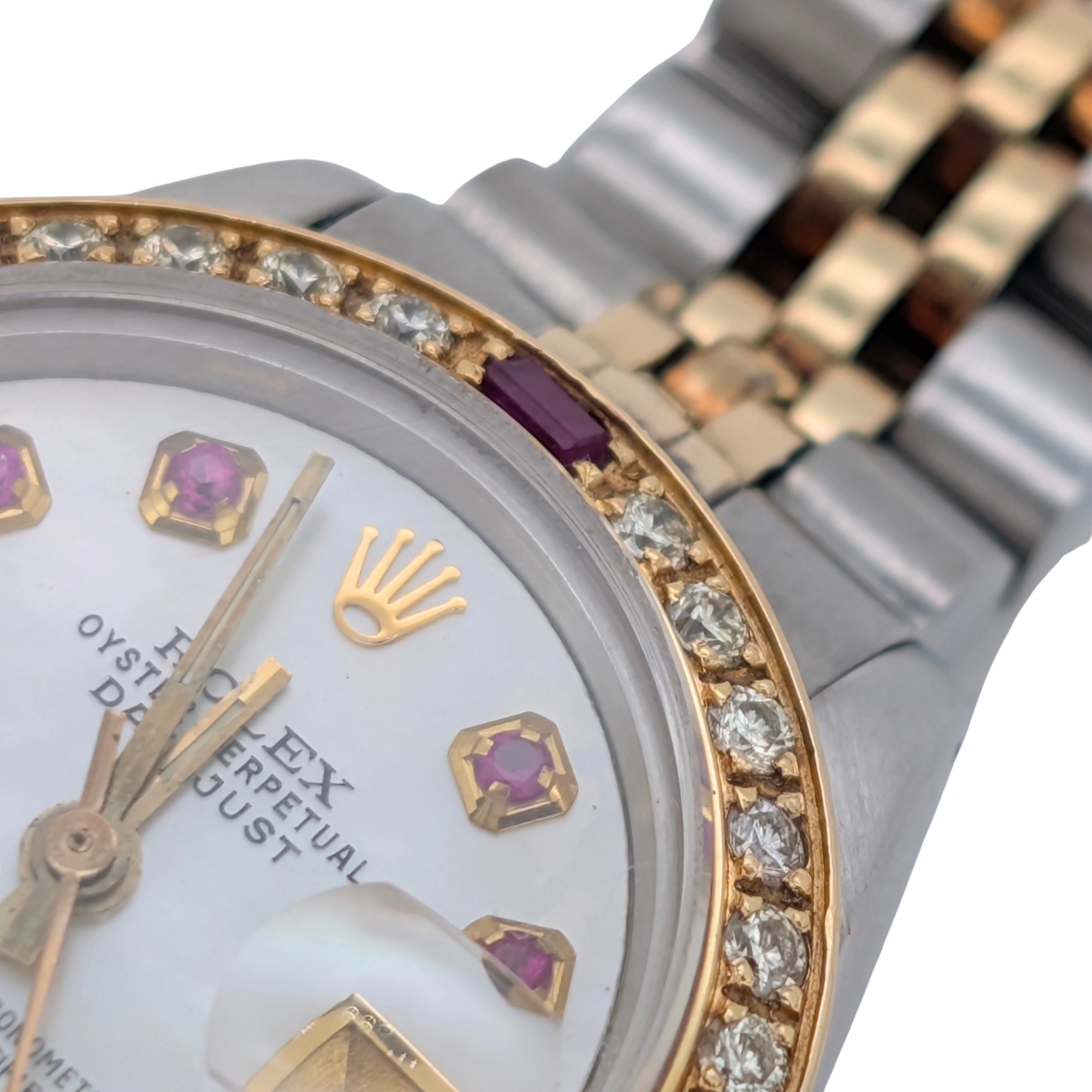 Rolex Datejust 6917 Ladies 26mm Two Tone 18k Aftermarket Diamond & Ruby