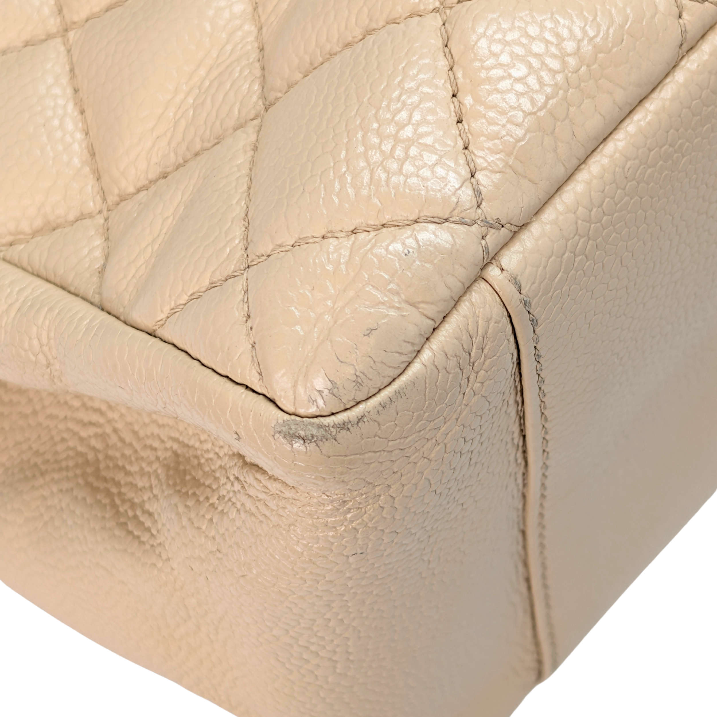Chanel Quilted Caviar Grand Shopping Tote Beige