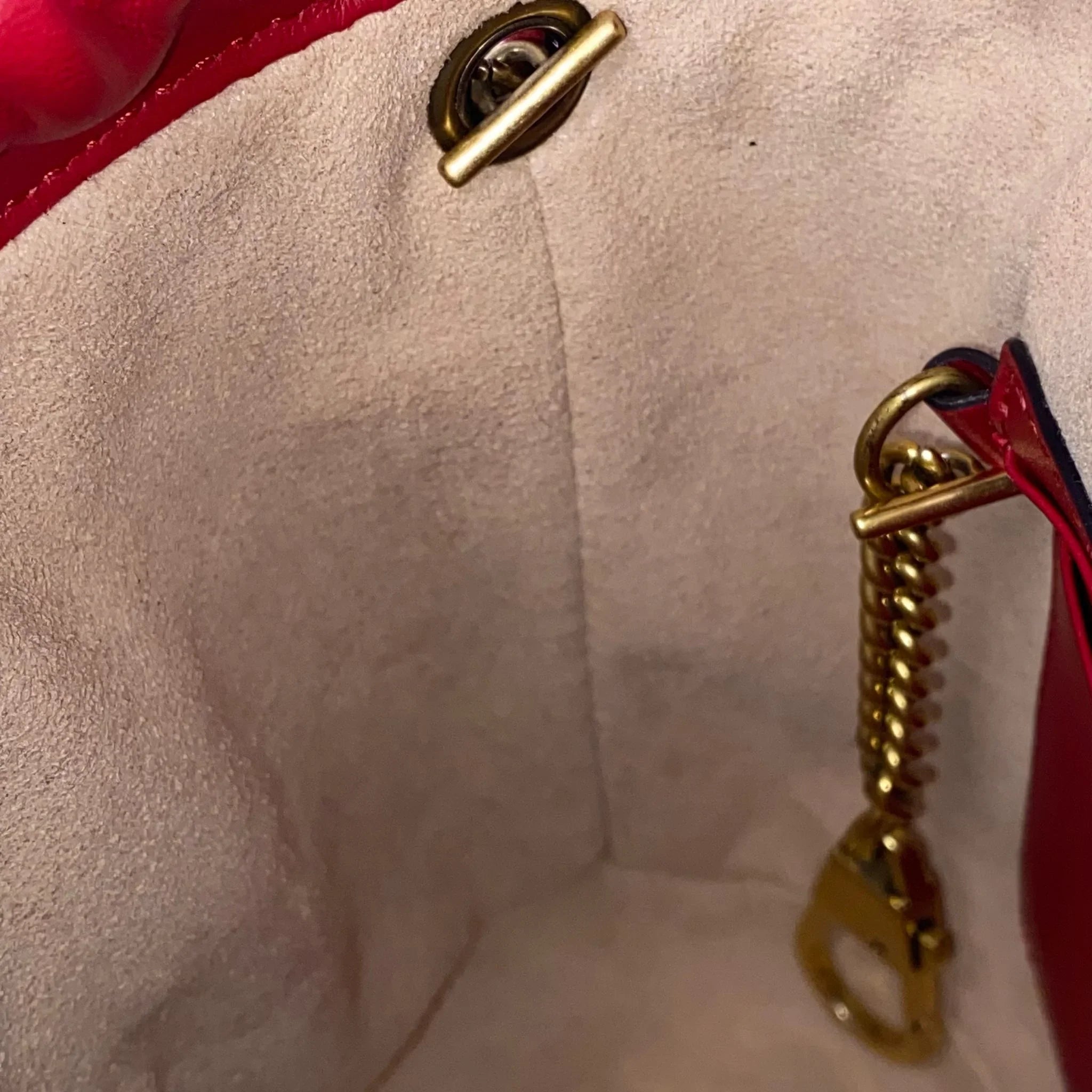 Gucci Calfskin Matelassé Mini GG Marmont Bucket Bag – Hibiscus Red - Lost Designer