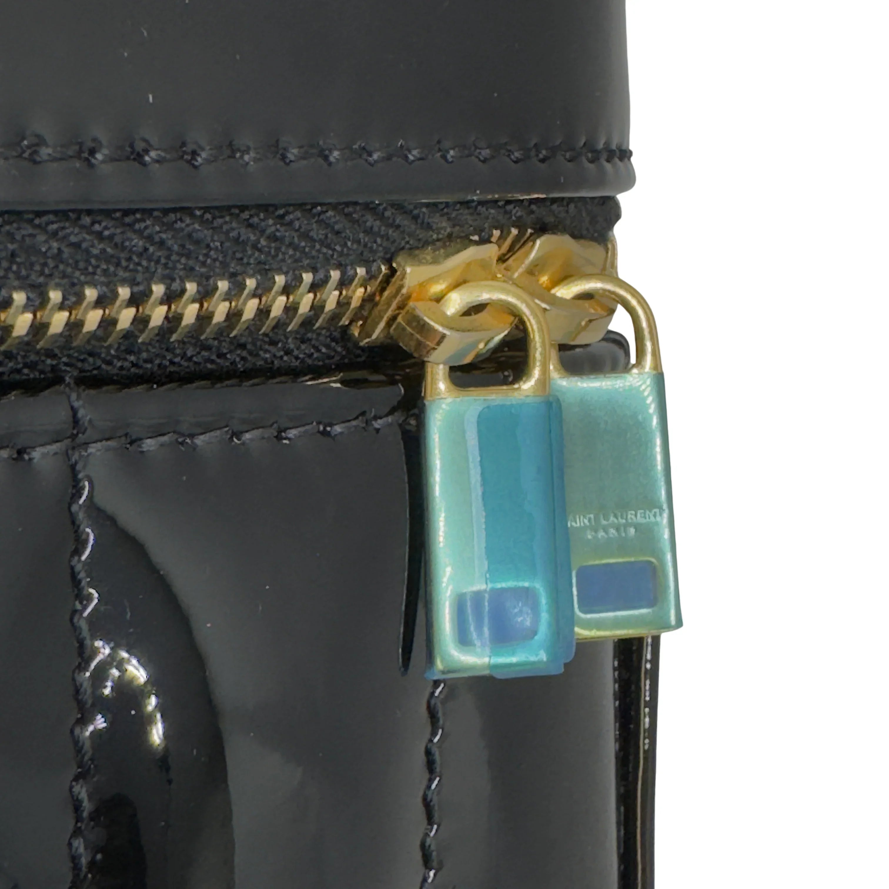 Saint Laurent Patent Matelasse Vicky Vanity Crossbody Bag Black - Lost Designer