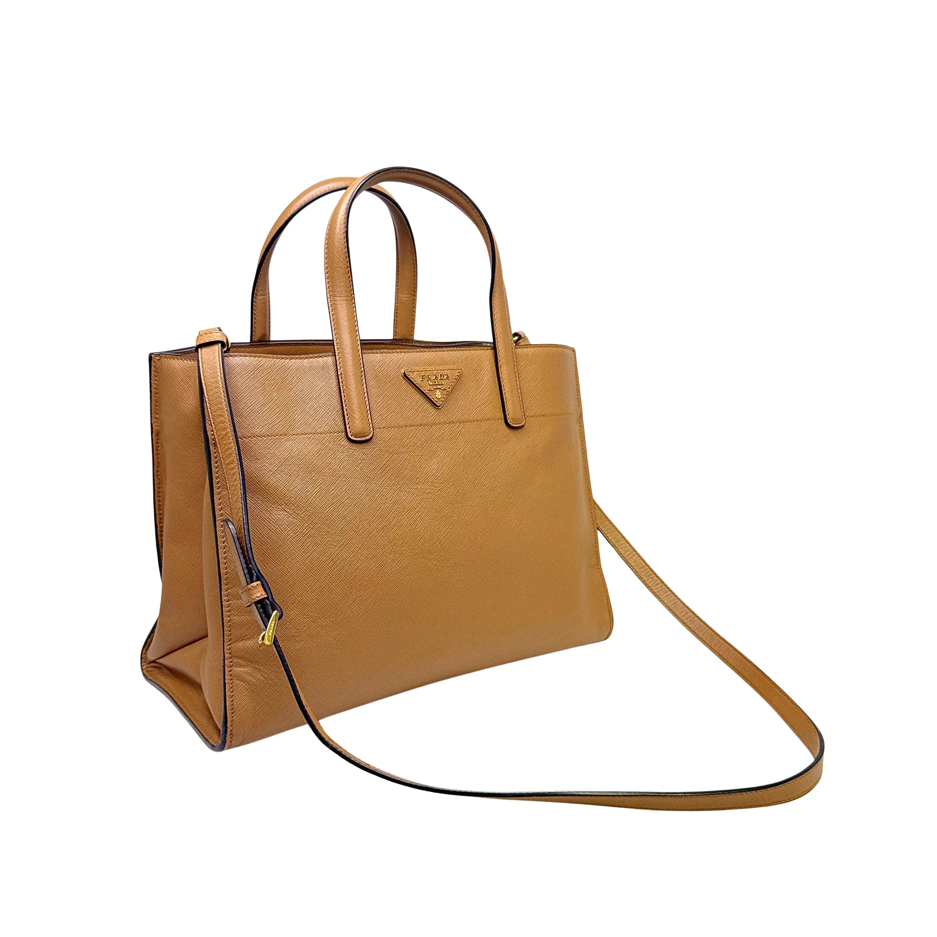 Prada Saffiano Handbag Leather Brown - Lost Designer