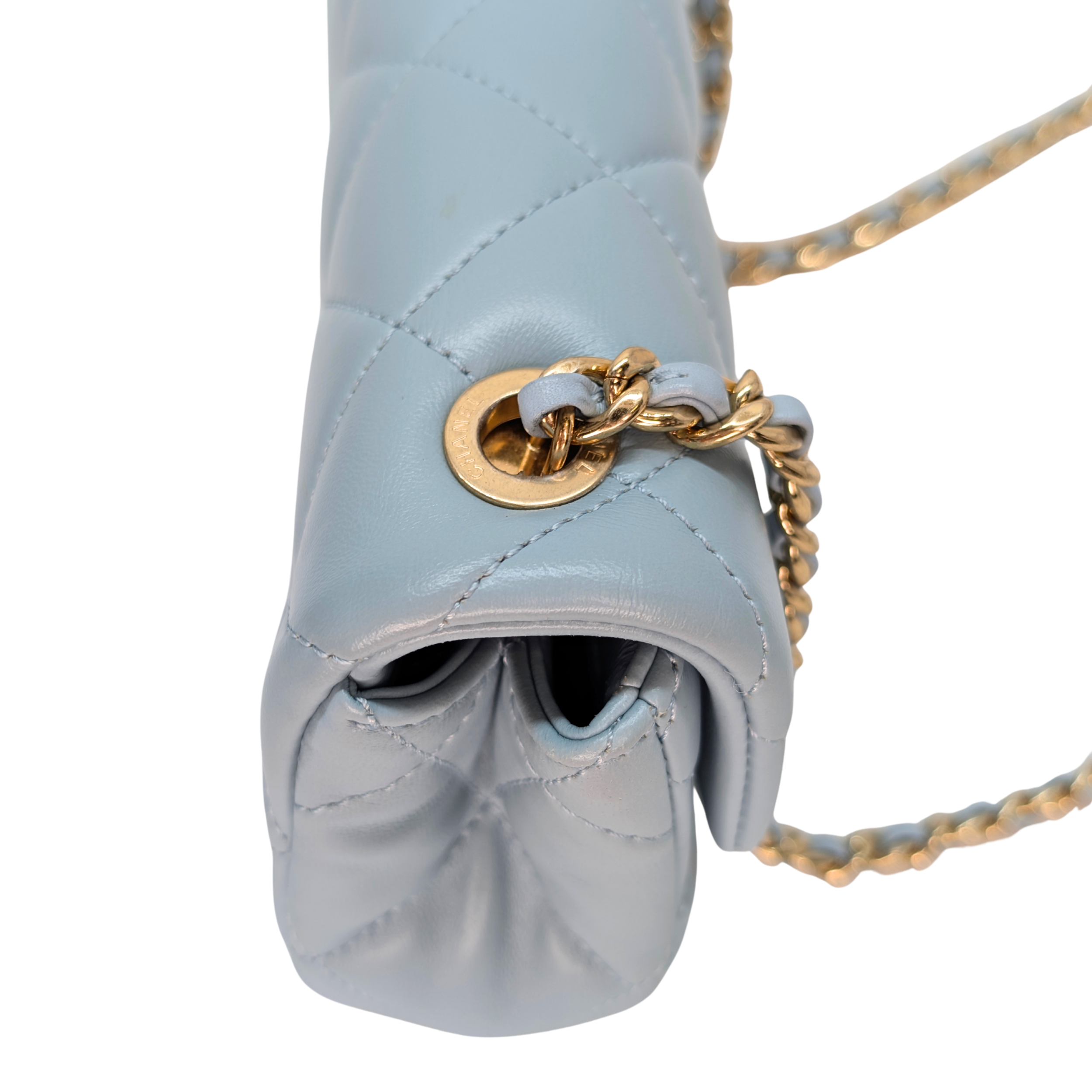 Chanel Quilted Lambskin Leather Mini Flap Bag Powder Blue
