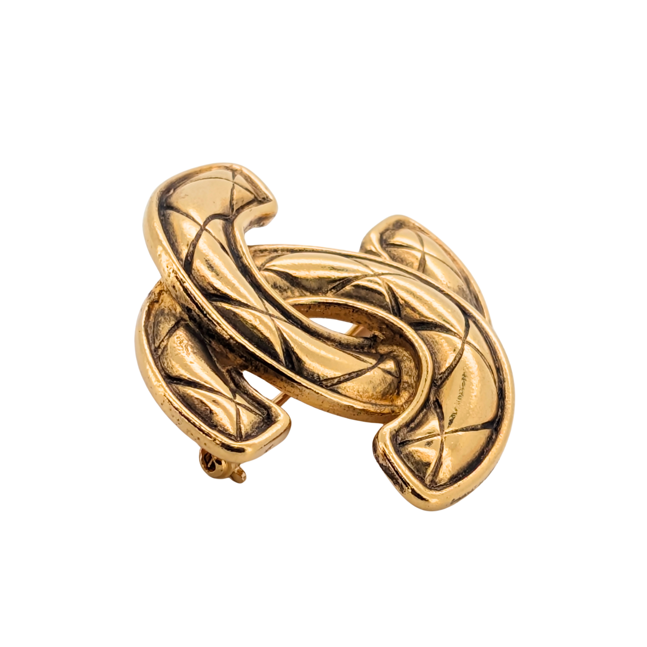 Chanel Quilted CC Brooch Pin Gold Plated