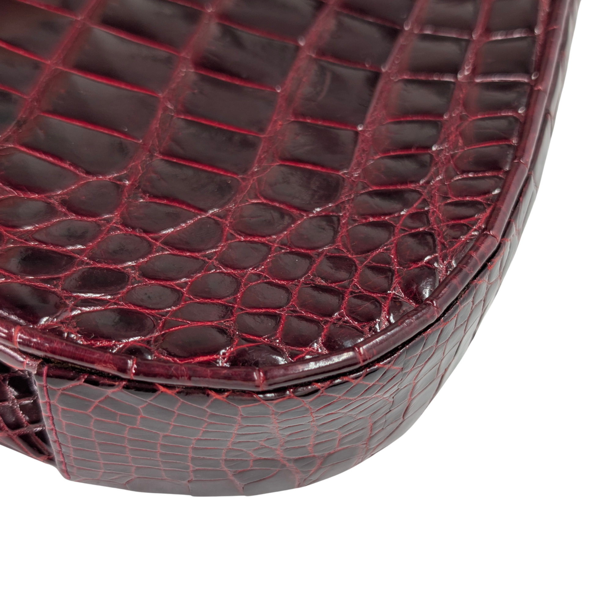 Gucci Vintage Crocodile Shoulder Bag Burgundy