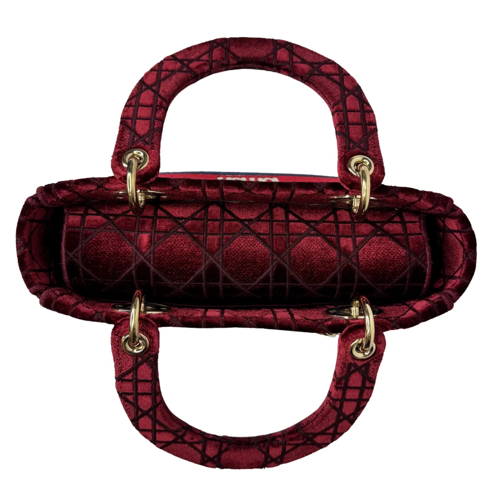 Christian Dior Velvet Cannage Medium Lady D-Lite Bag Burguandy - Lost Designer
