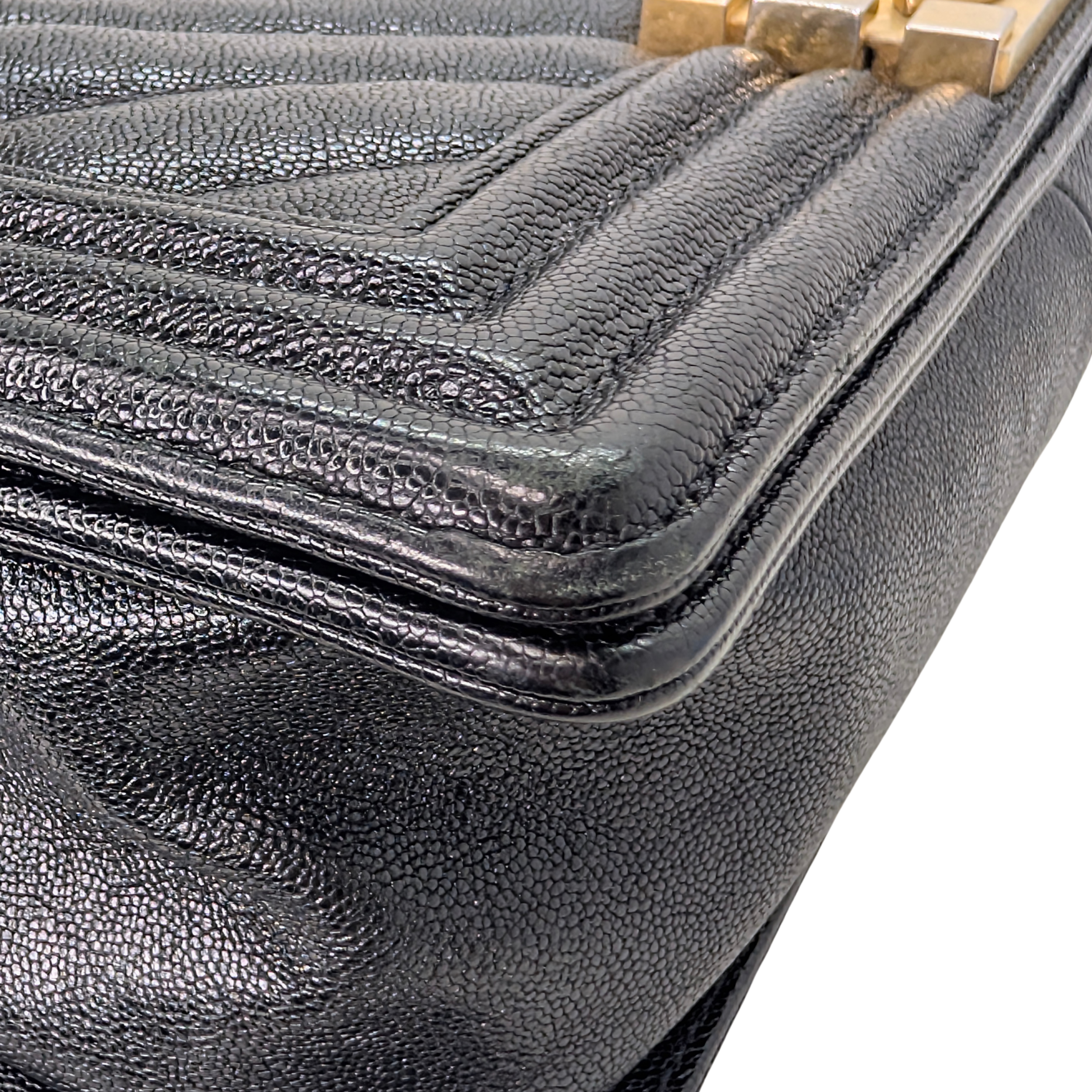 Chanel Old Medium Boy Bag Chevron Caviar Black GHW