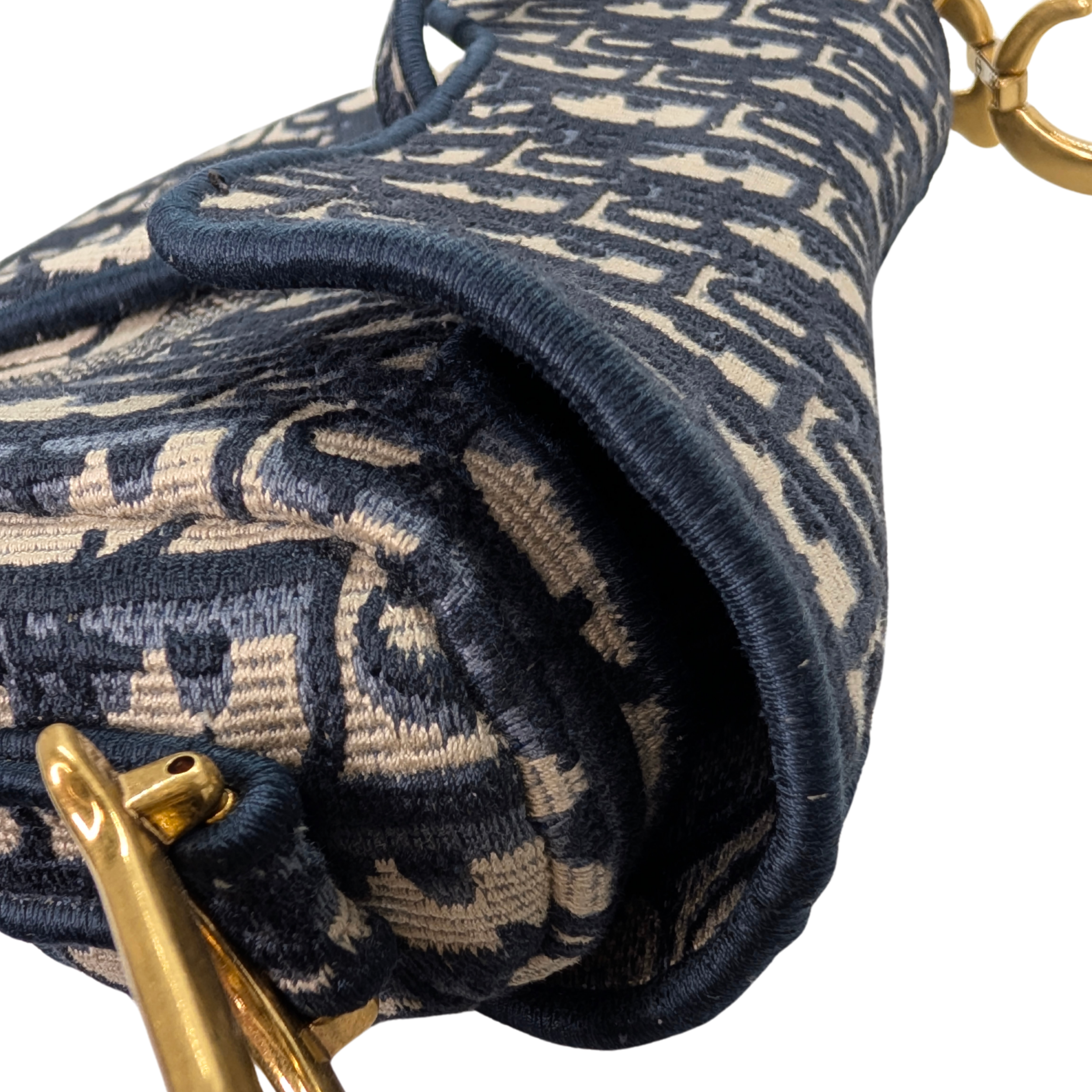Dior Medium Saddle Bag Navy Oblique with Strap