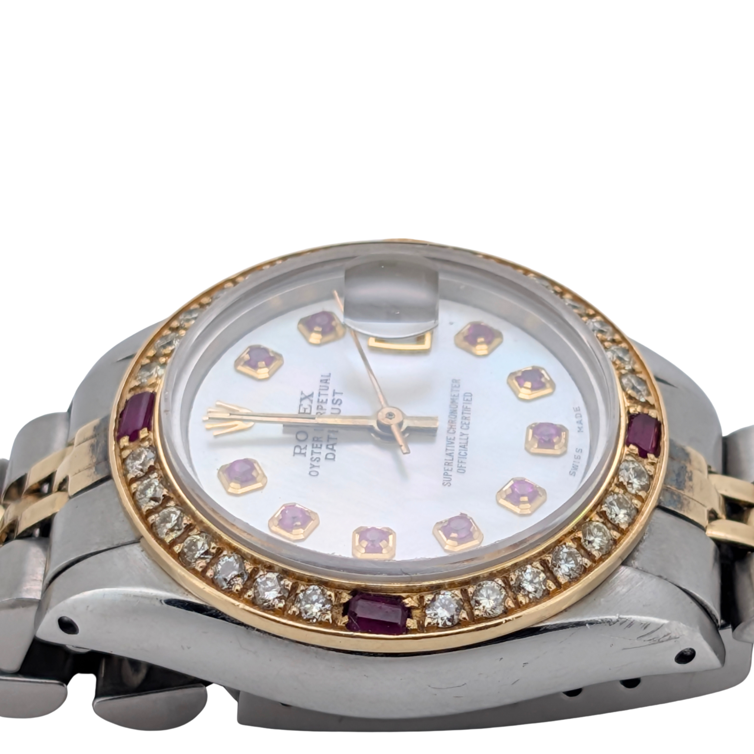 Rolex Datejust 6917 Ladies 26mm Two Tone 18k Aftermarket Diamond & Ruby