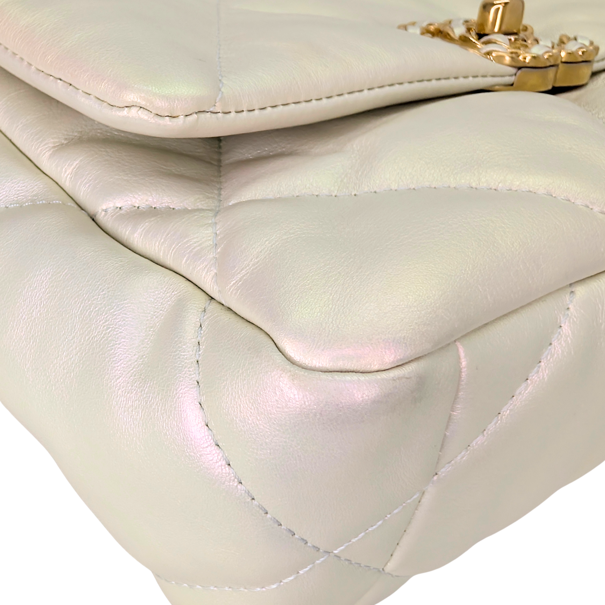 Chanel 19 Medium Calfskin Flap Iridescent White