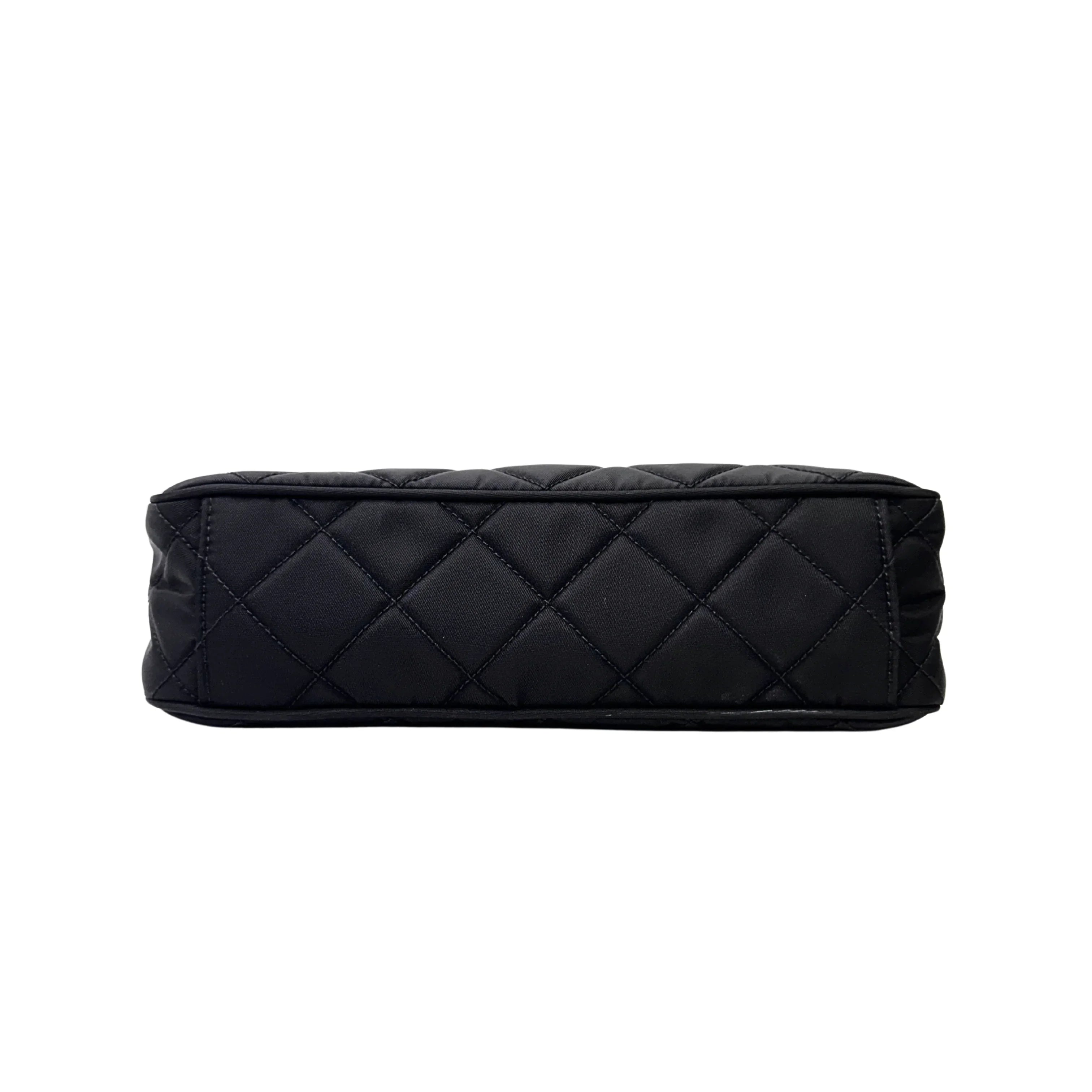 Prada Tessuto Quilted Chain Crossbody Bag Nylon Black - Lost Designer