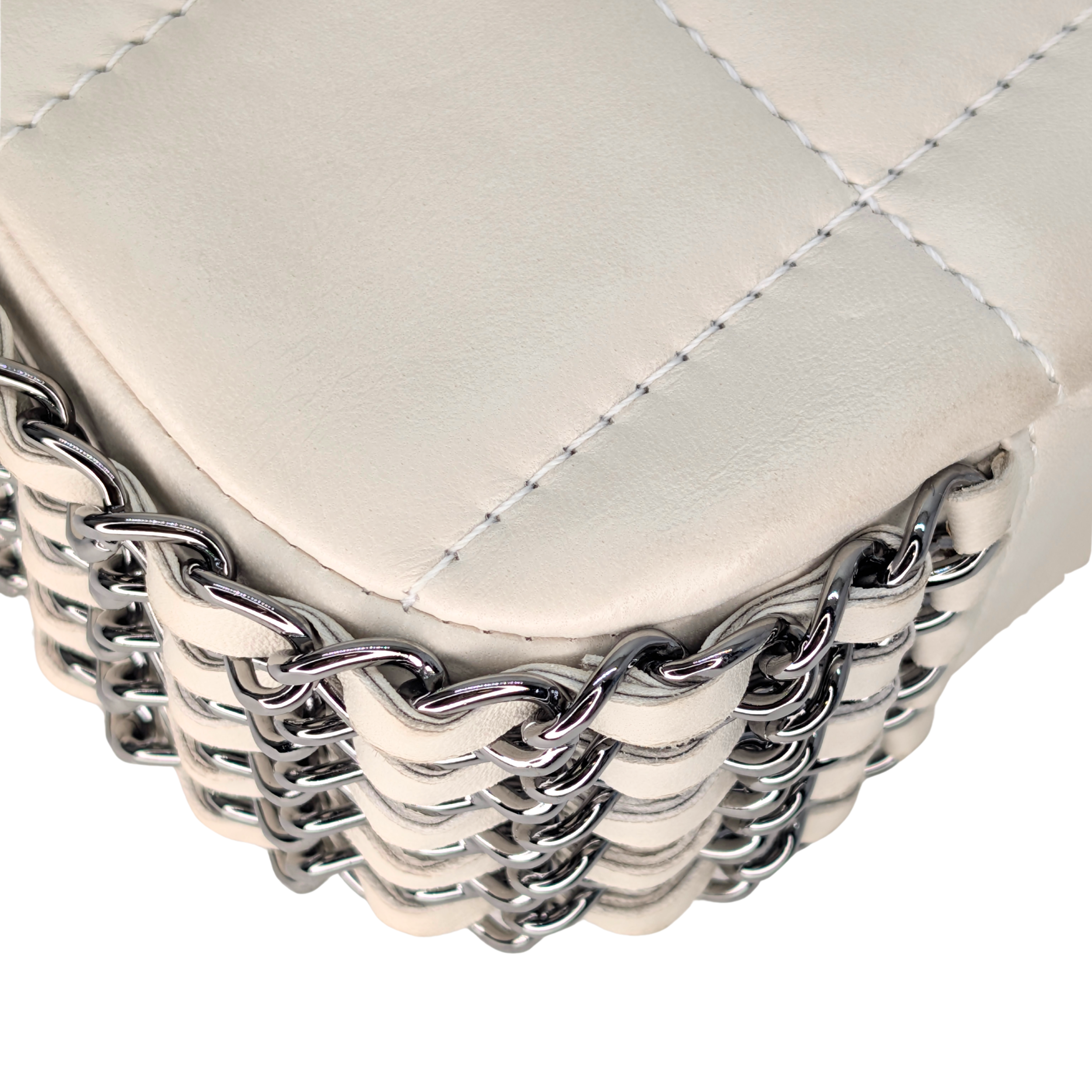 Chanel Chocolate Bar Multichain Square Quilt Flap Bag Off White