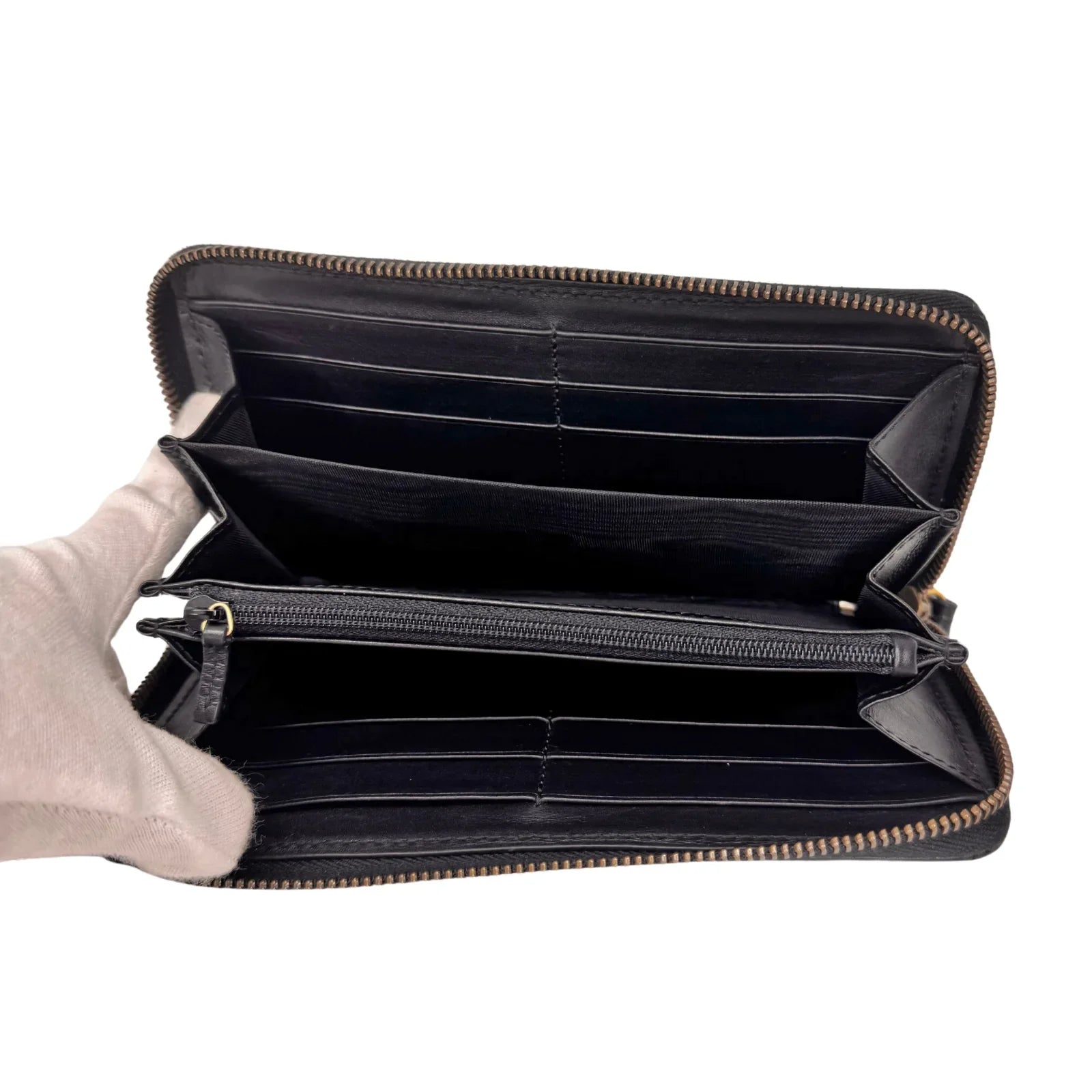Gucci GG Marmont Zip-Around Long Wallet Black Matelassé Chevron Leather - Lost Designer