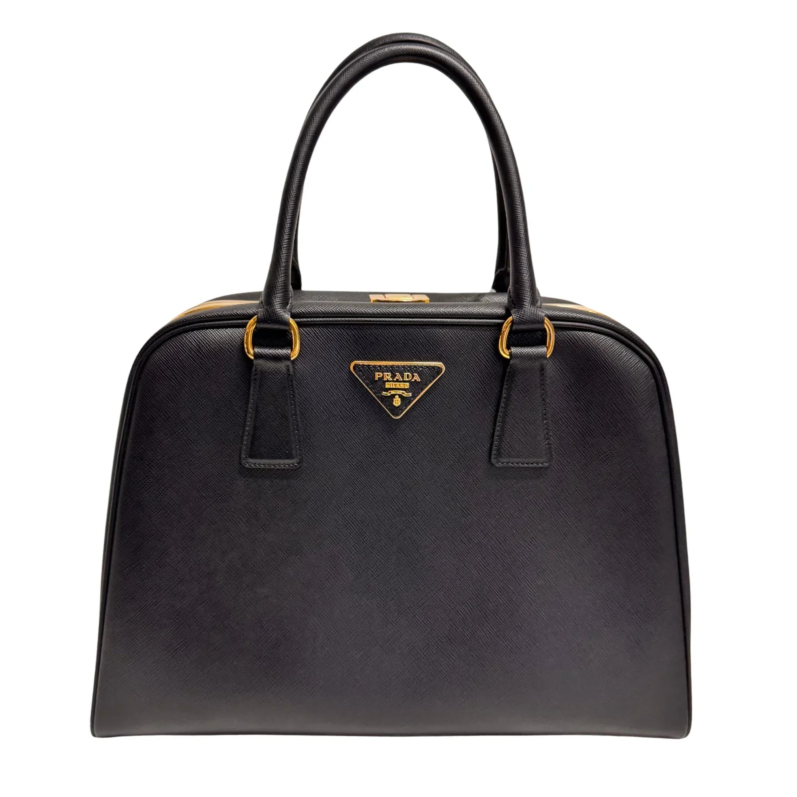 Pradaa Saffiano Lux Pyramid Bag Black - Lost Designer