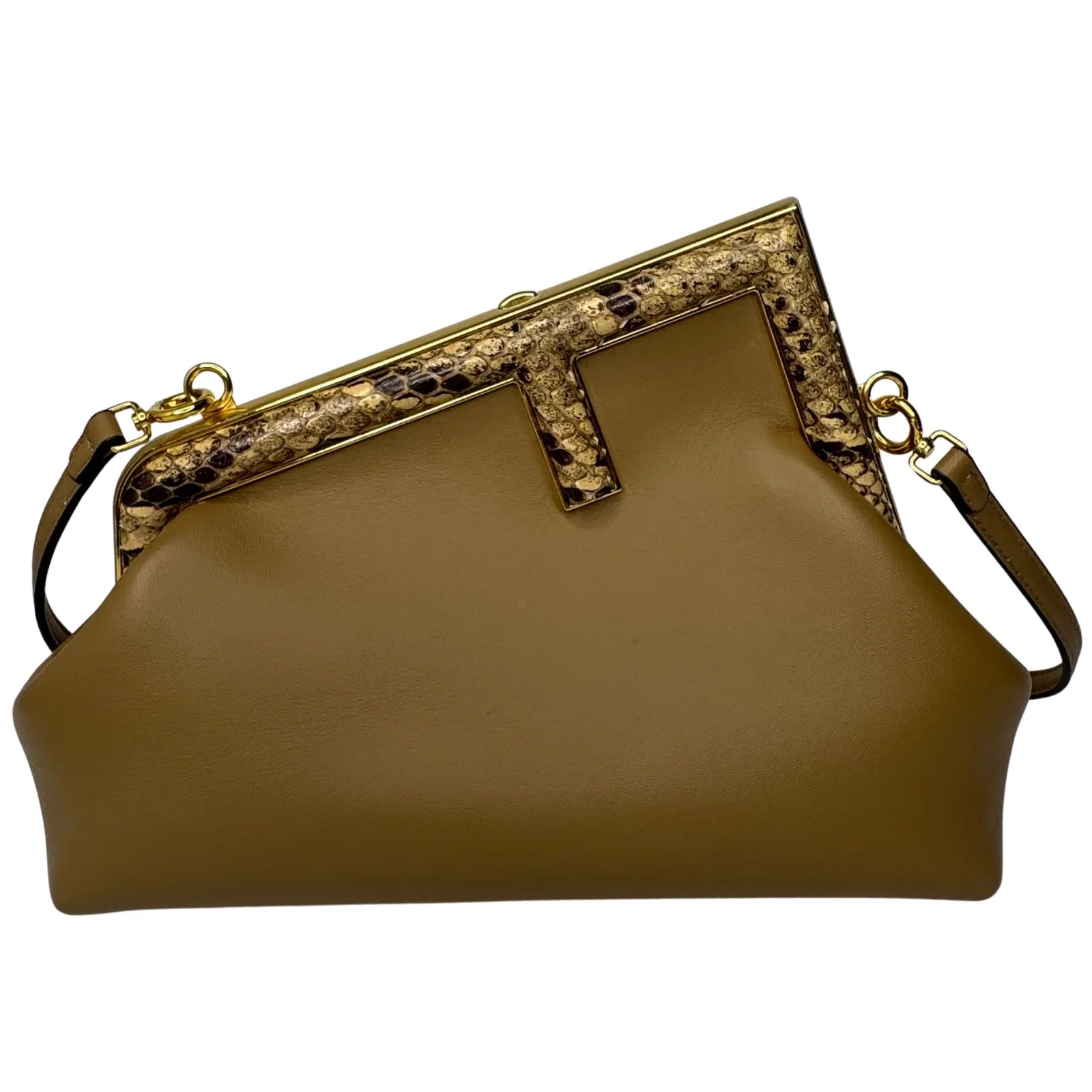 Fendi First Small Shiny Nappa Beige Snakeskin Lambskin Crossbody Bag - Lost Designer