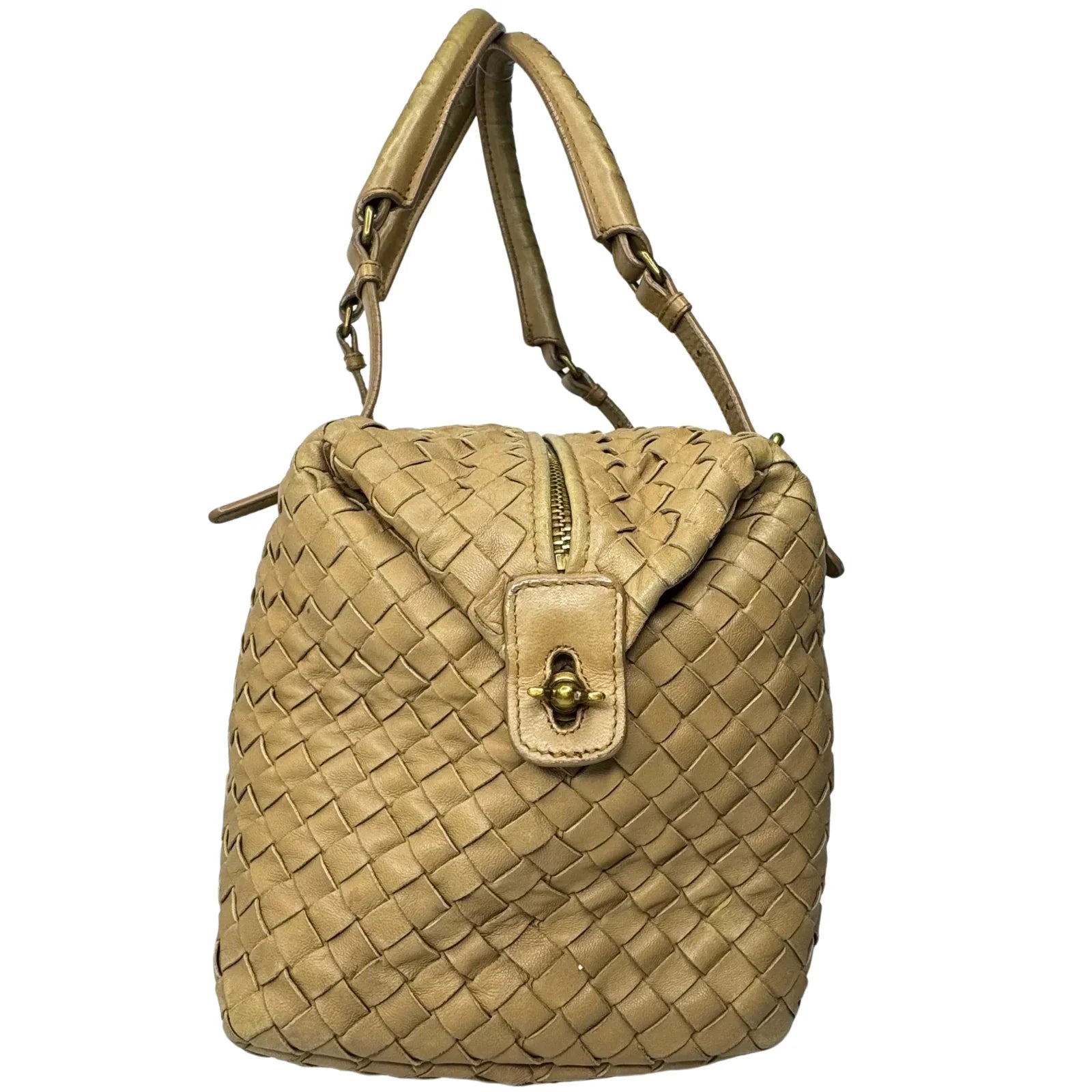 Bottega Veneta Nappa Intrecciato Padlock Montaigne Moutarde Beige Bag - Lost Designer