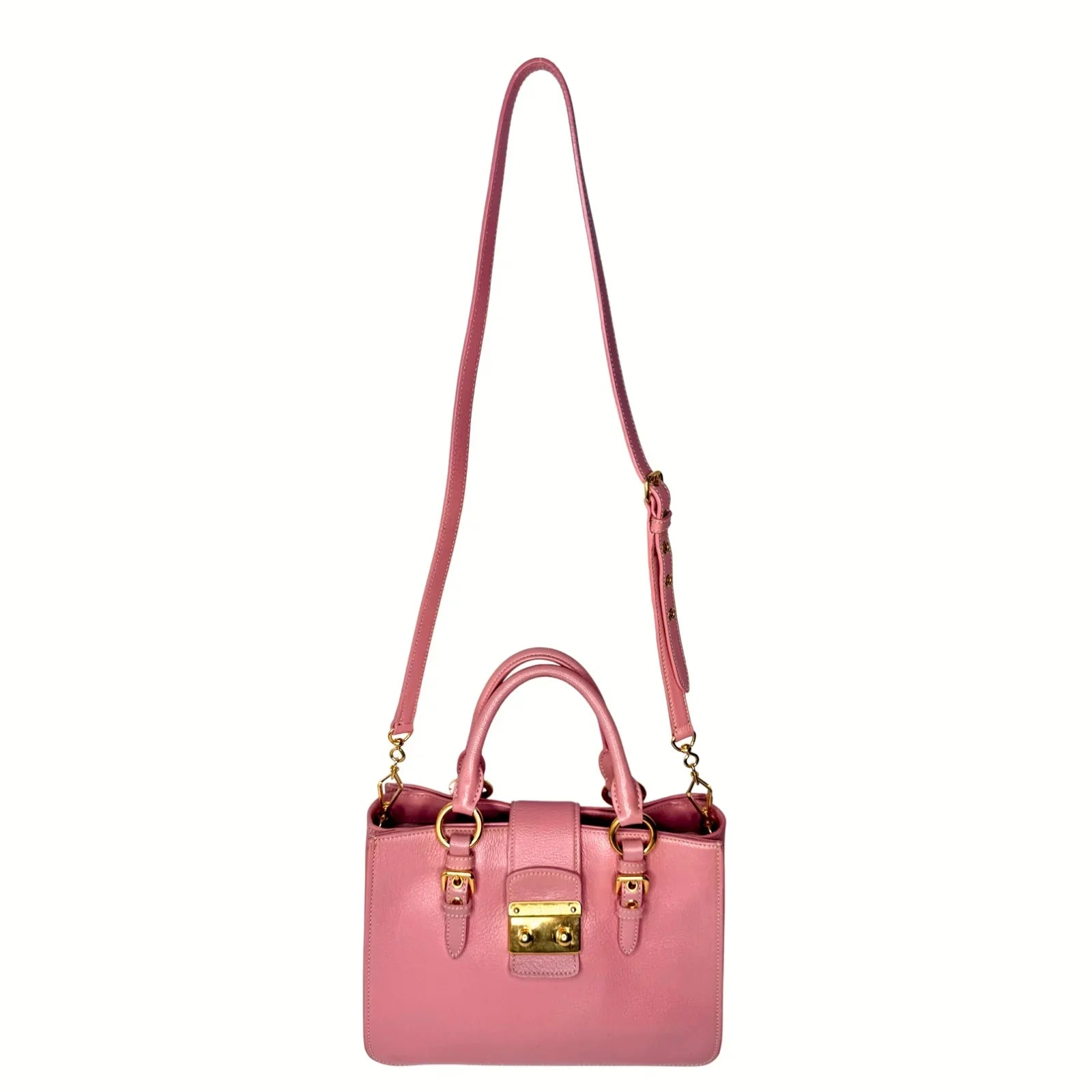 Miu Miu Goatskin Madras Shopping Crossbody Tote Bag Pink - Lost Designer