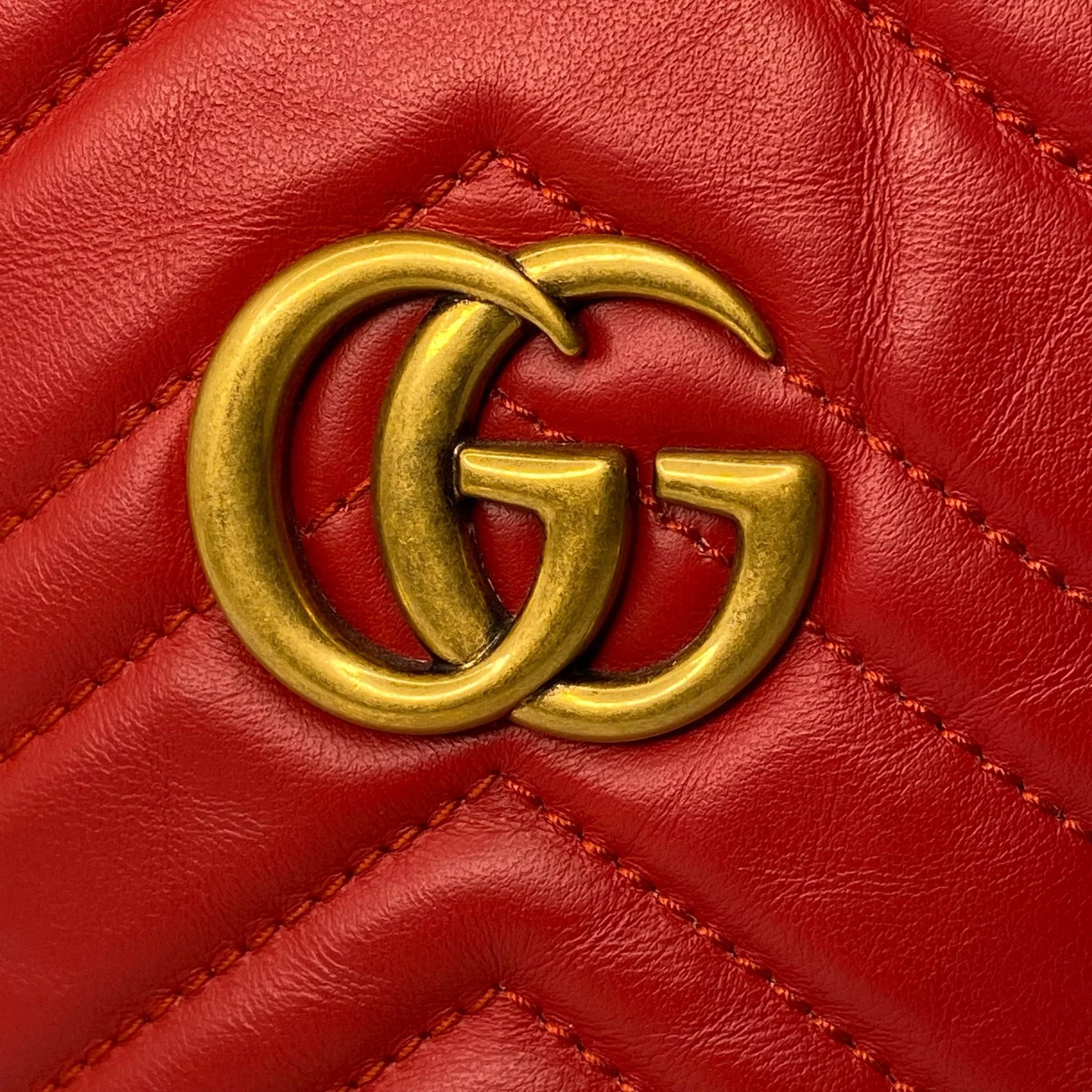 Gucci Calfskin Matelassé Mini GG Marmont Bucket Bag – Hibiscus Red - Lost Designer