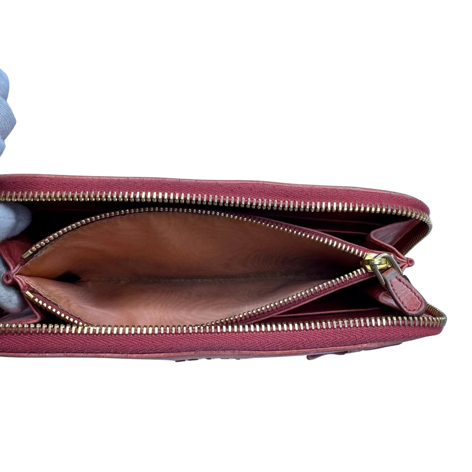 Prada Pink Leather Long Wallet with Zip Coin Compartment - Lost Designer
