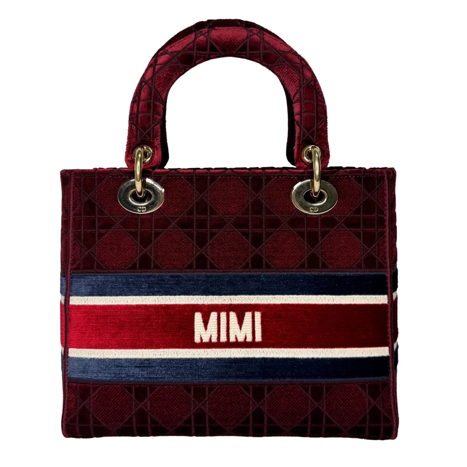 Christian Dior Velvet Cannage Medium Lady D-Lite Bag Burguandy - Lost Designer