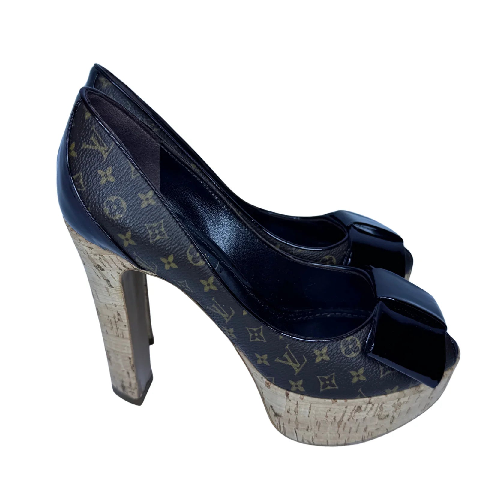 Louis Vuitton Monogram Cork Rivoli Platform Heels – Size 35 - Lost Designer