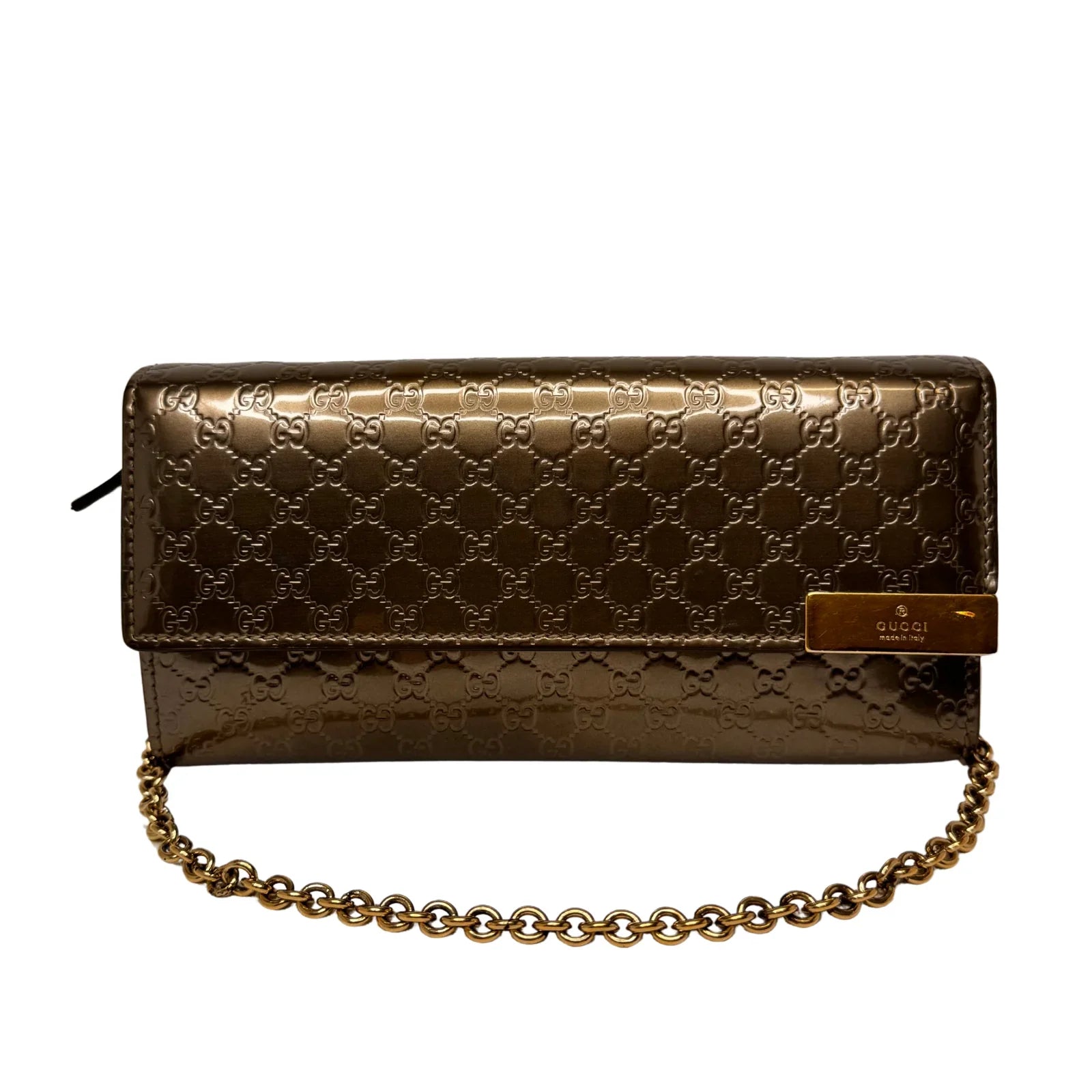 Gucci Leather Wallet on Chain Metallic Silver-Bronze - Lost Designer