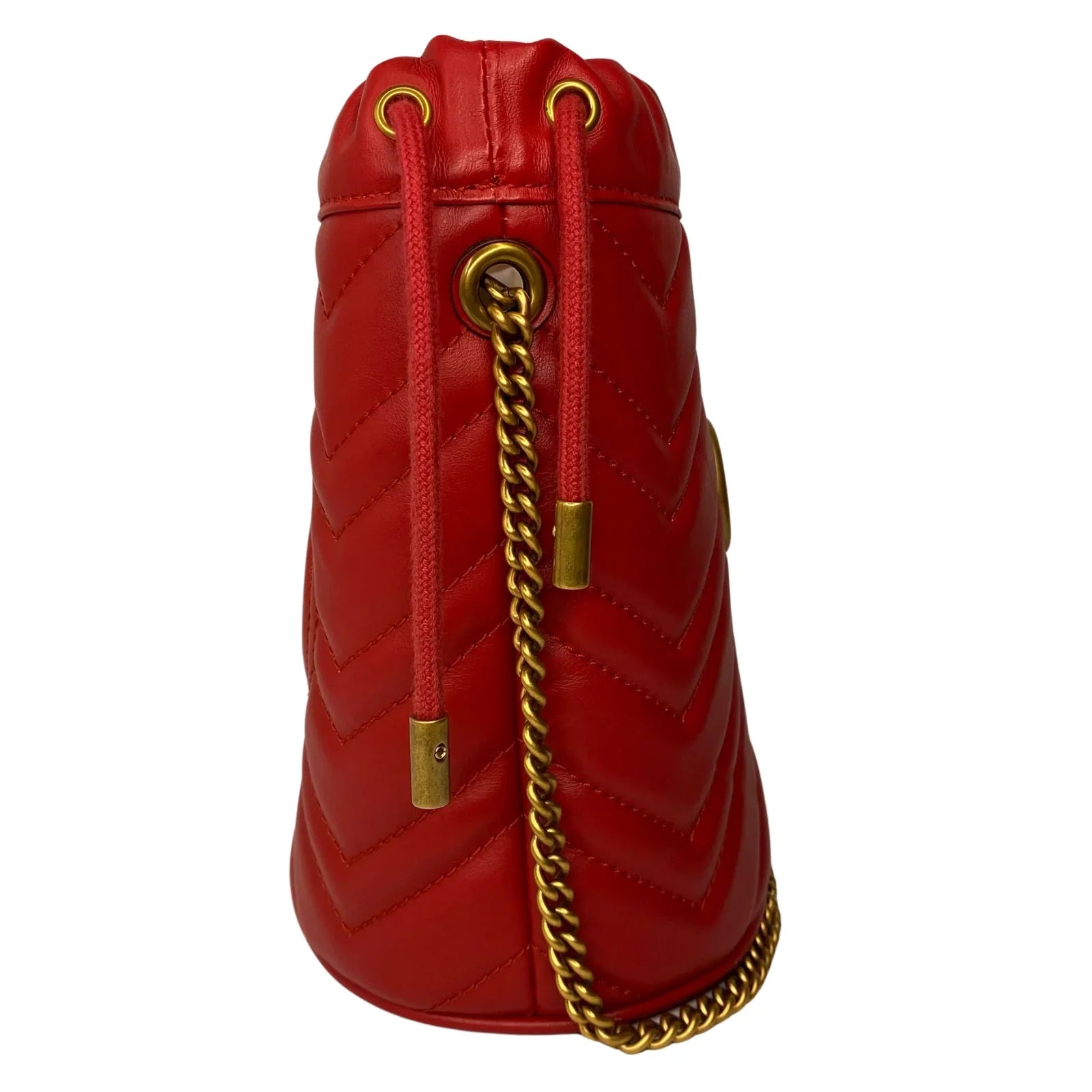 Gucci Calfskin Matelassé Mini GG Marmont Bucket Bag – Hibiscus Red - Lost Designer