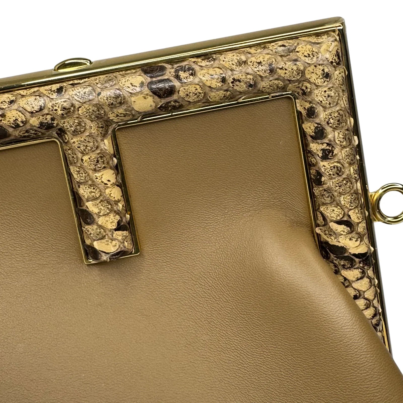 Fendi First Small Shiny Nappa Beige Snakeskin Lambskin Crossbody Bag - Lost Designer