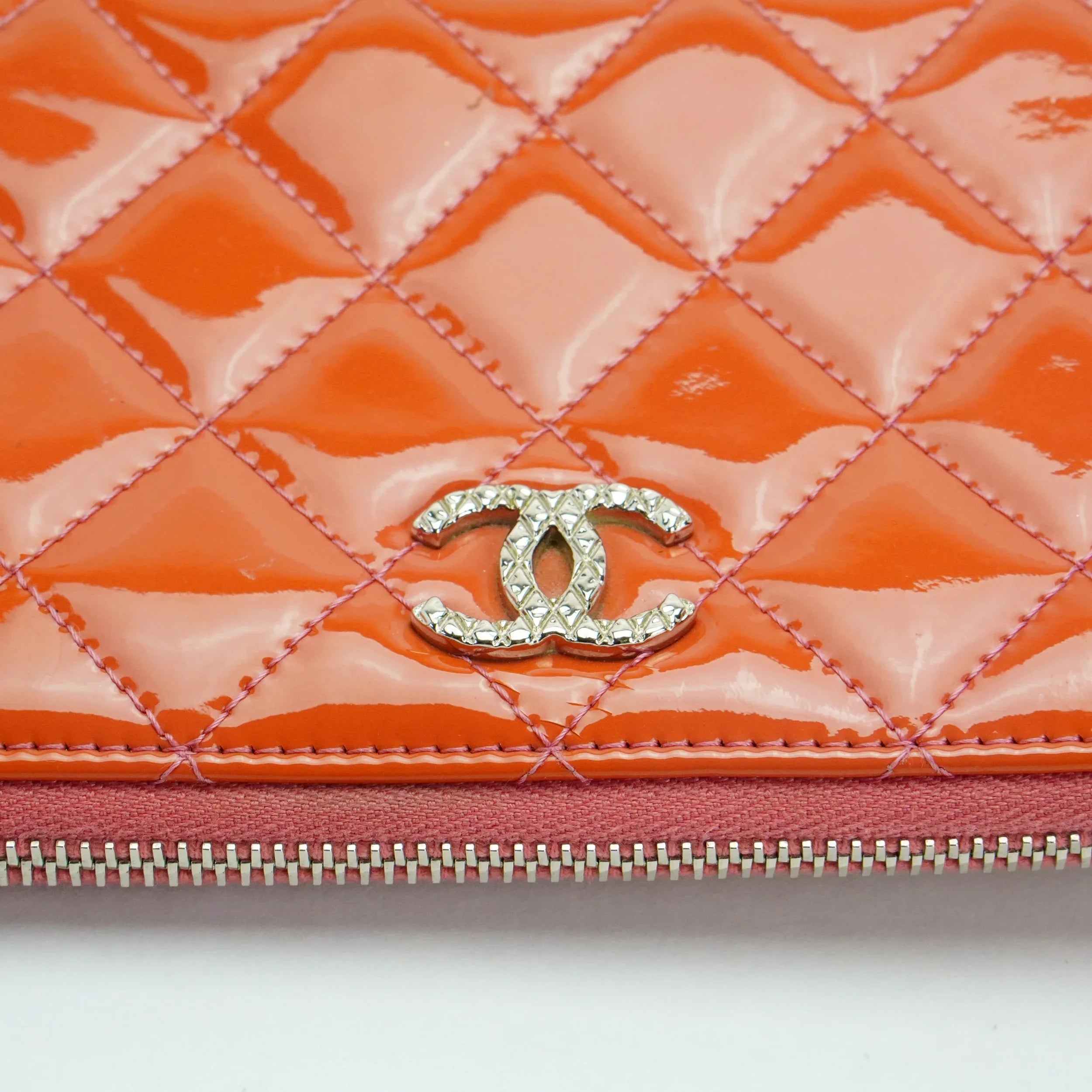 Chanel Orange Enamel Matelassé Wallet - Lost Designer