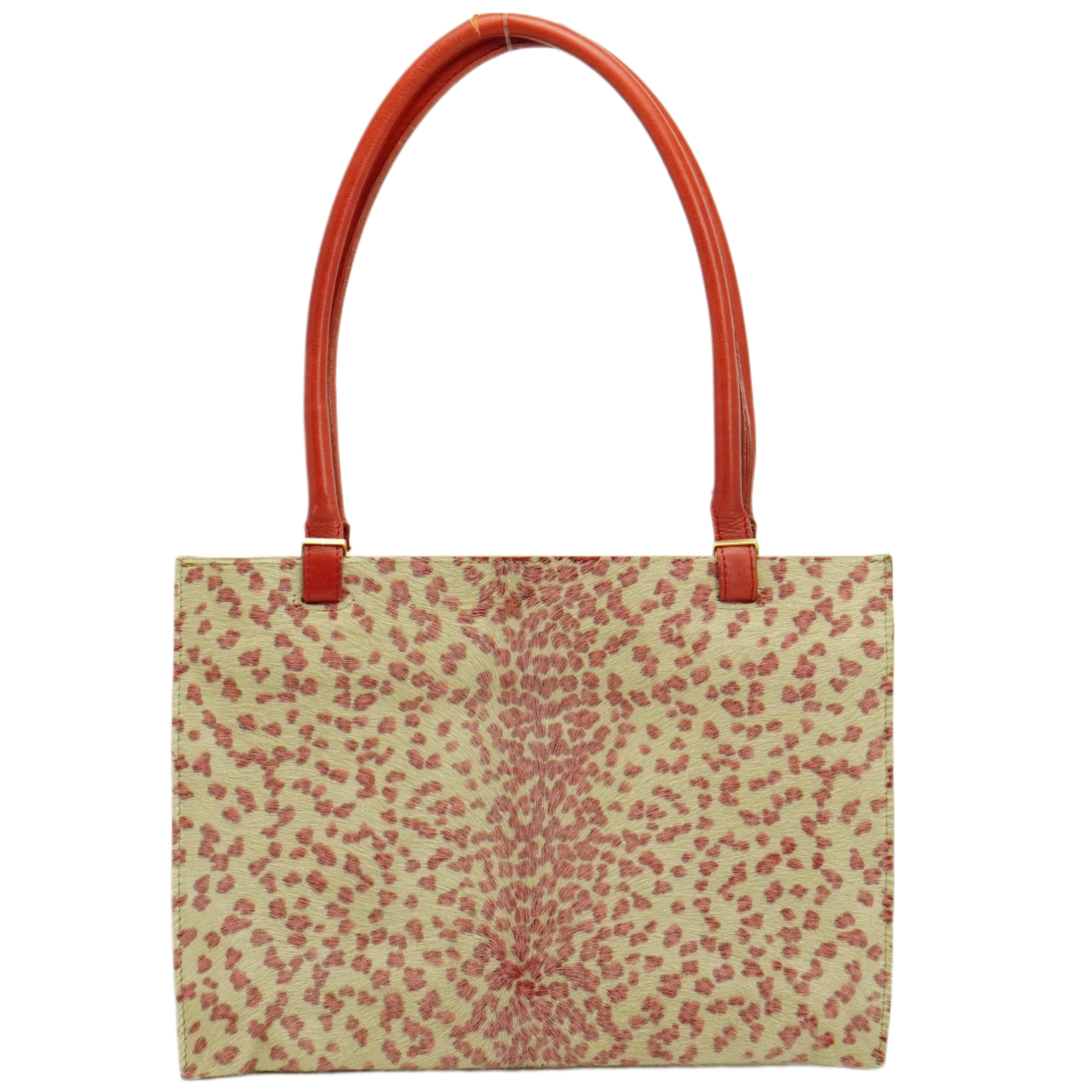 Bottega Veneta Biege & Red Cheetah Cowhide Print Handbag - Lost Designer