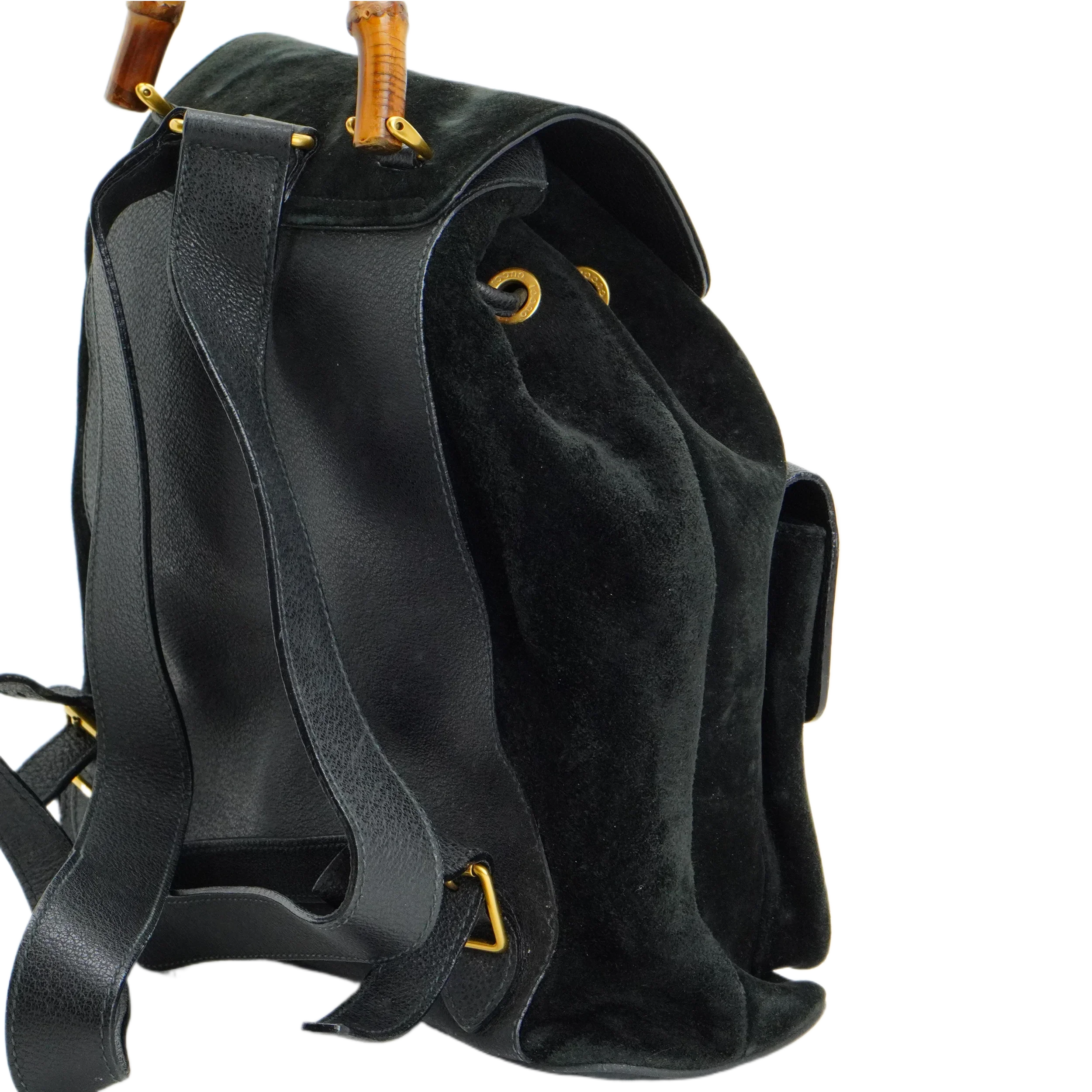 Gucci Black Bamboo/Suede Backpack Bag - Lost Designer