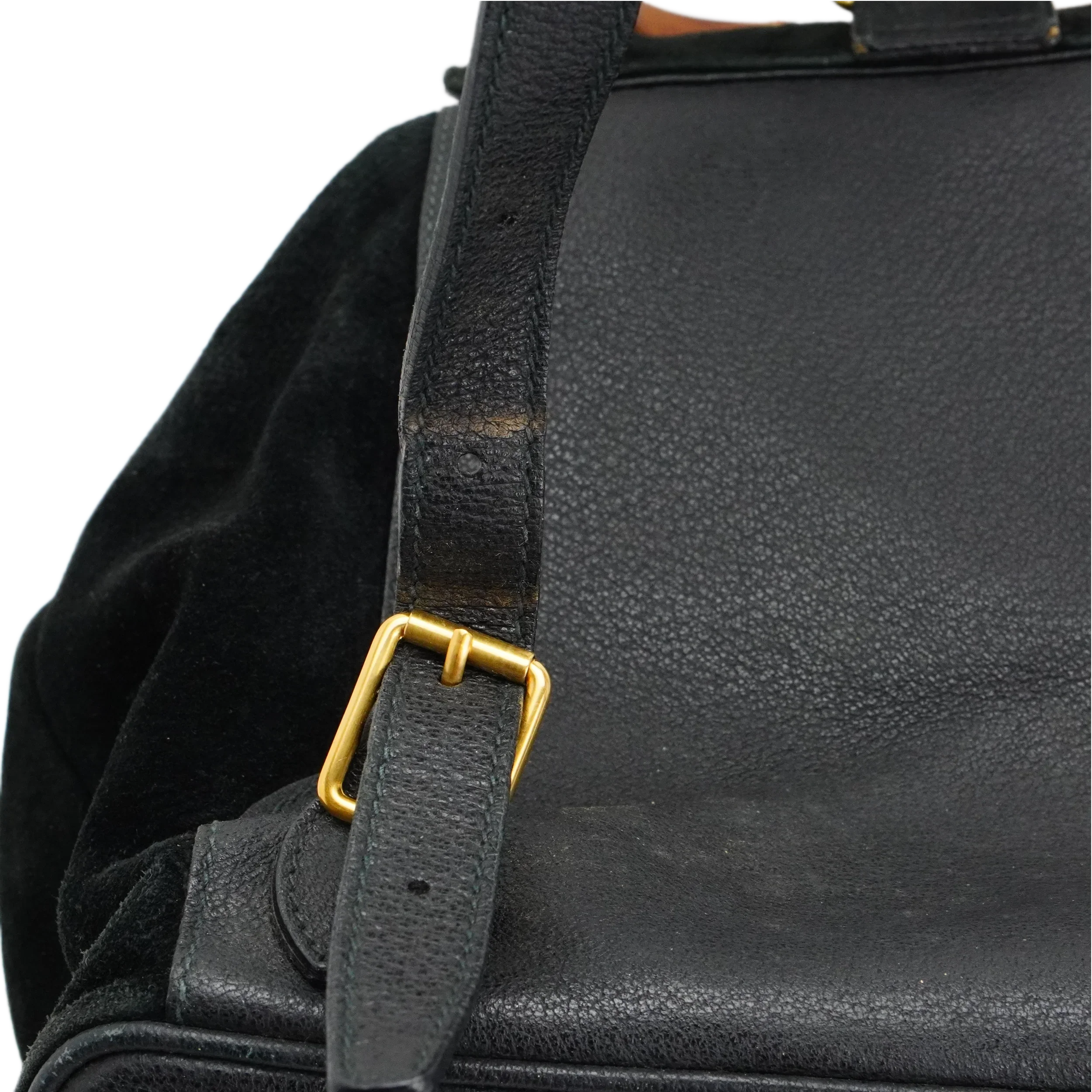 Gucci Black Bamboo/Suede Backpack Bag - Lost Designer