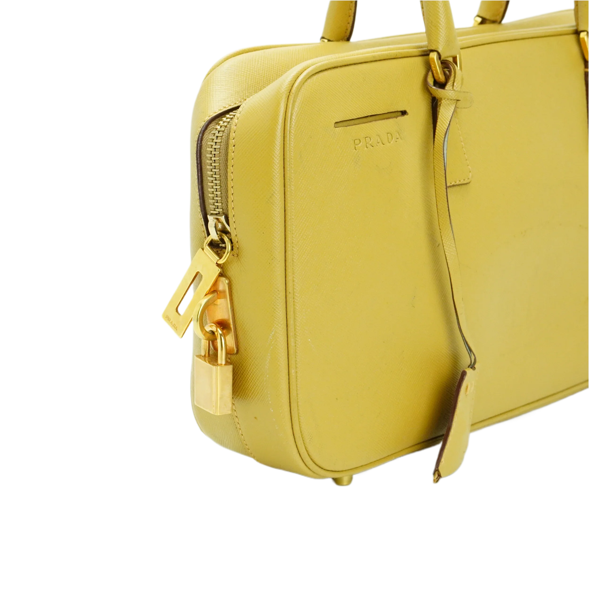 Prada Saffiano Leather Mustard Yellow Handbag - Lost Designer