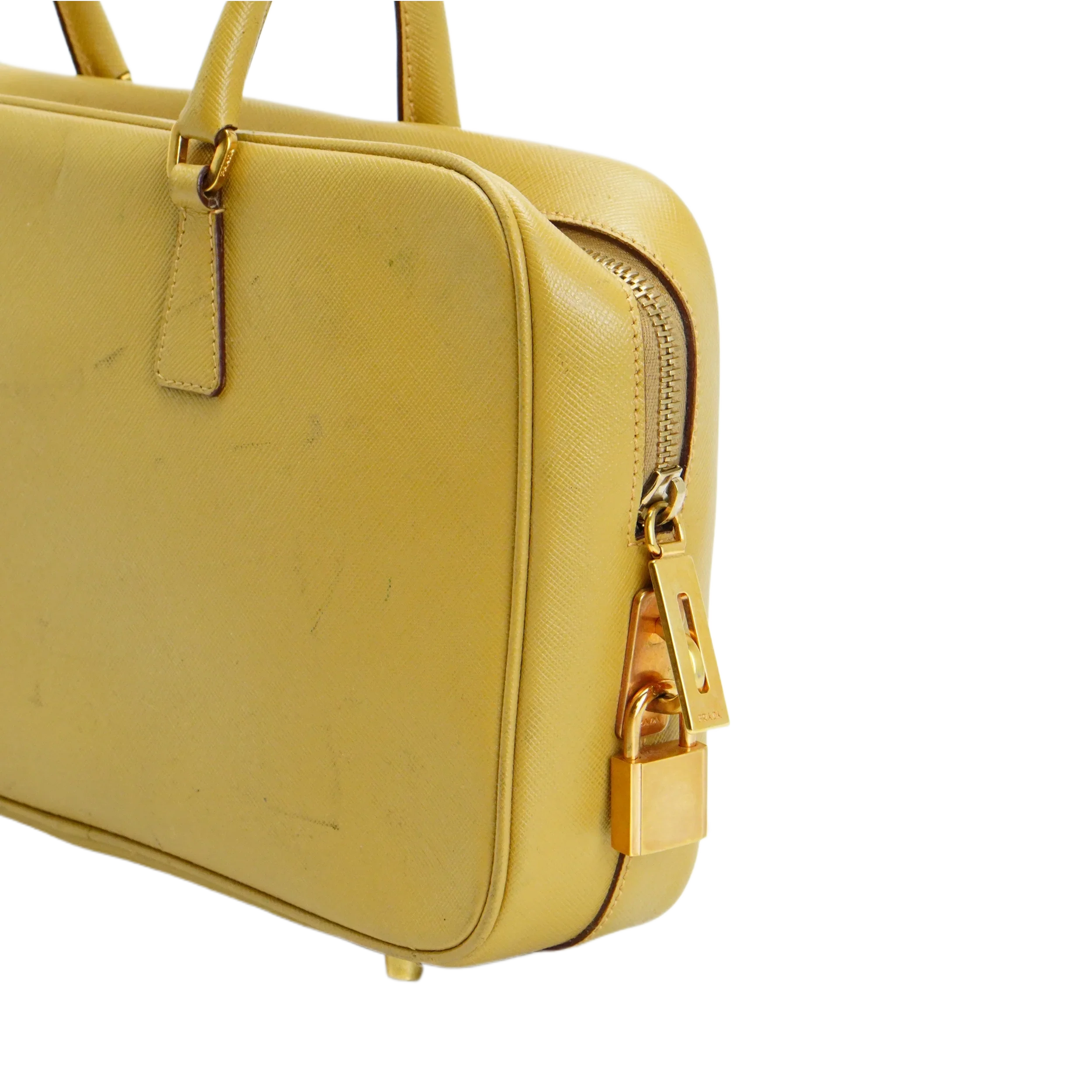 Prada Saffiano Leather Mustard Yellow Handbag - Lost Designer