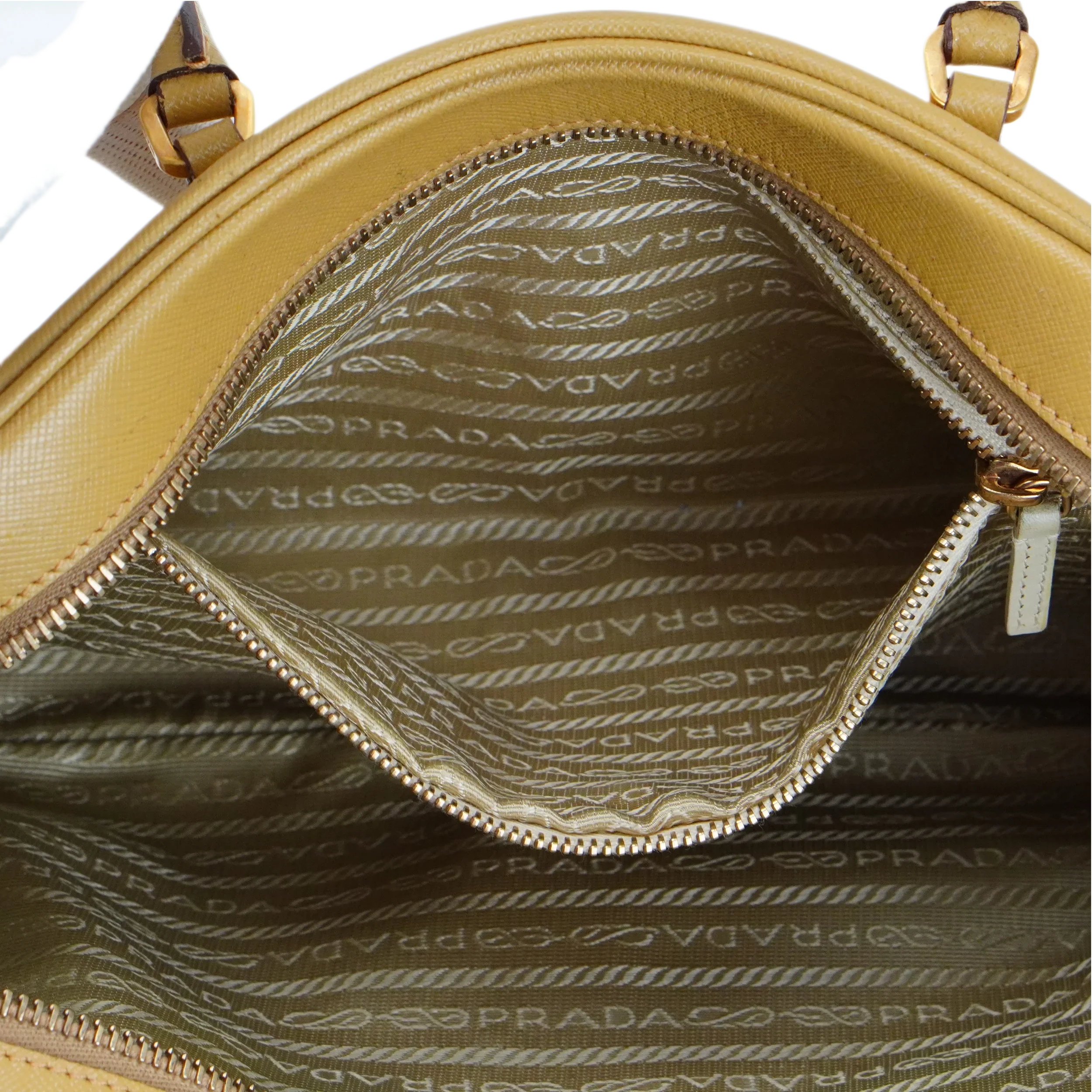 Prada Saffiano Leather Mustard Yellow Handbag - Lost Designer