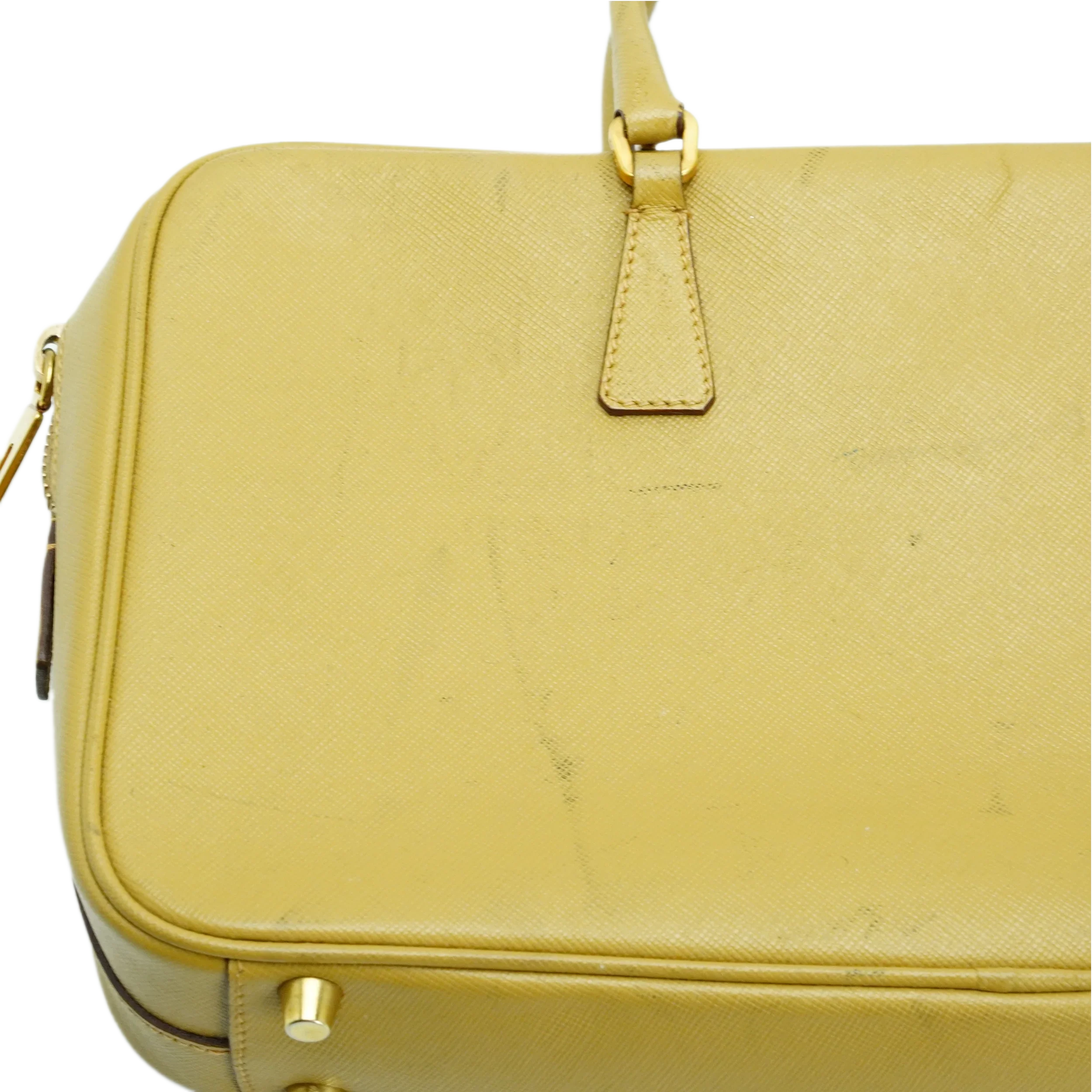 Prada Saffiano Leather Mustard Yellow Handbag - Lost Designer