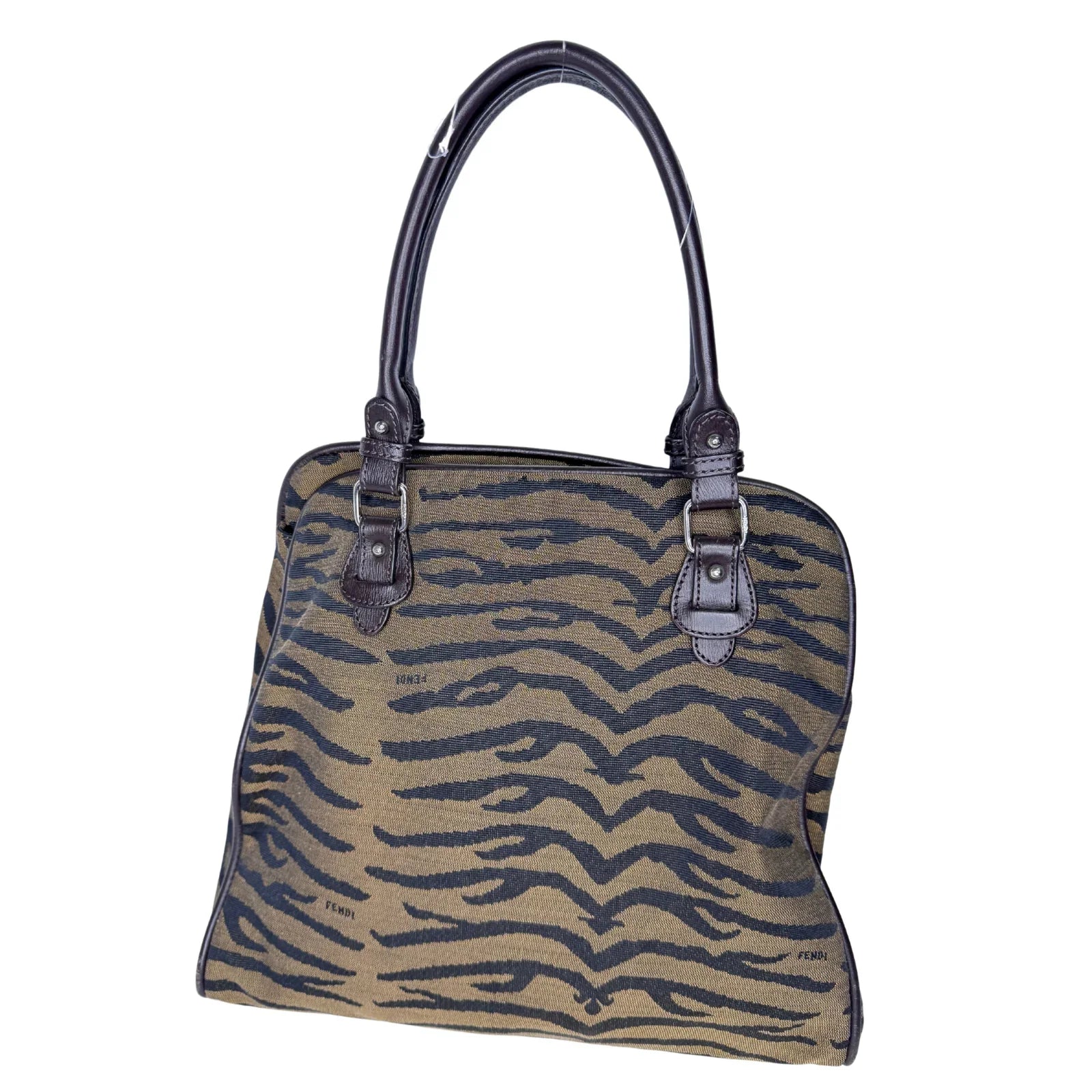 Fendi Leather-Trimmed Zebra Print Tote Bag – Brown - Lost Designer