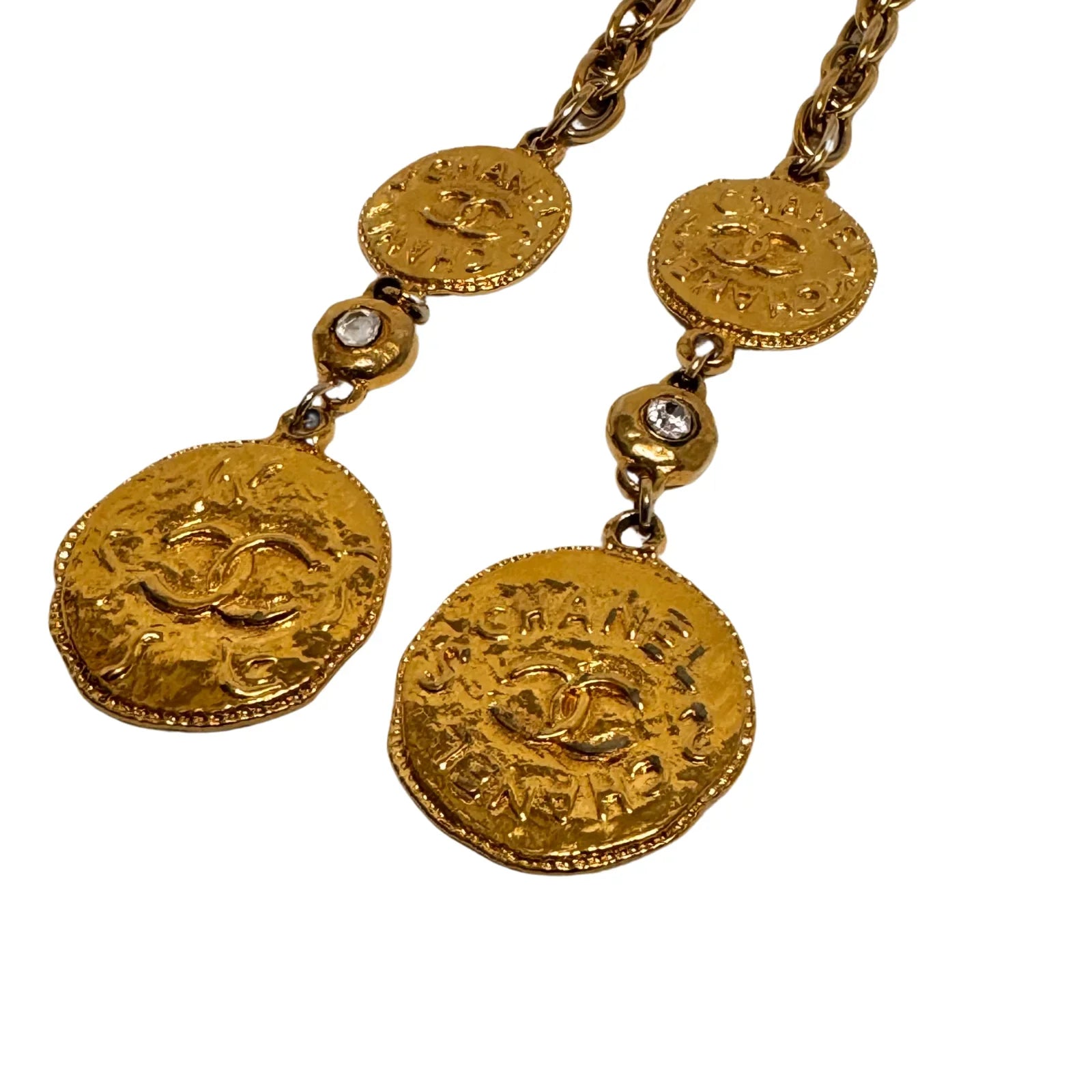 Chanel Gold Plated Hammered Medallions Charms Necklace / Belt - Lost Designer