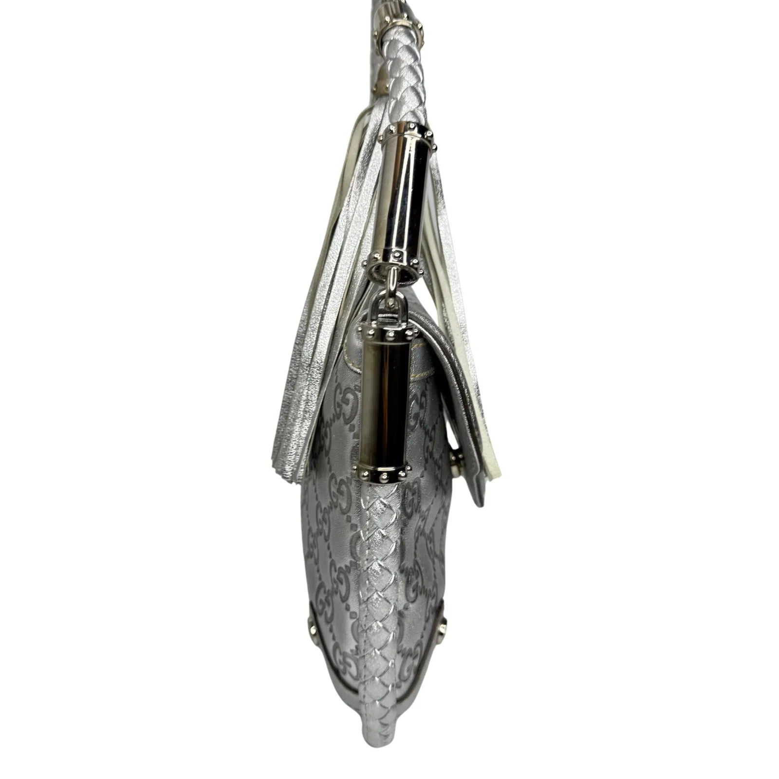 Gucci Guccissima Small Britt Tassel Shoulder Bag – Silver - Lost Designer
