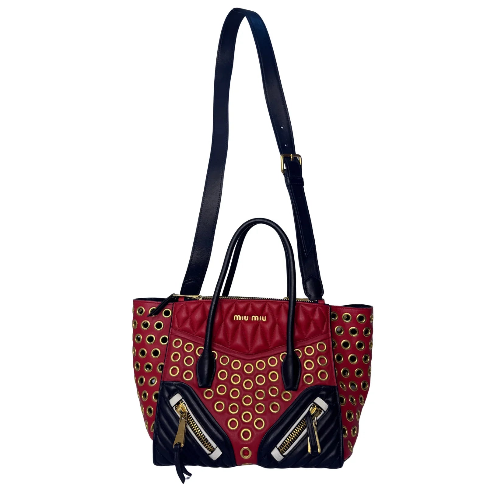 Miu Miu Nappa Biker Bicolor Quilted Leather Bag – Red & Black - Lost Designer