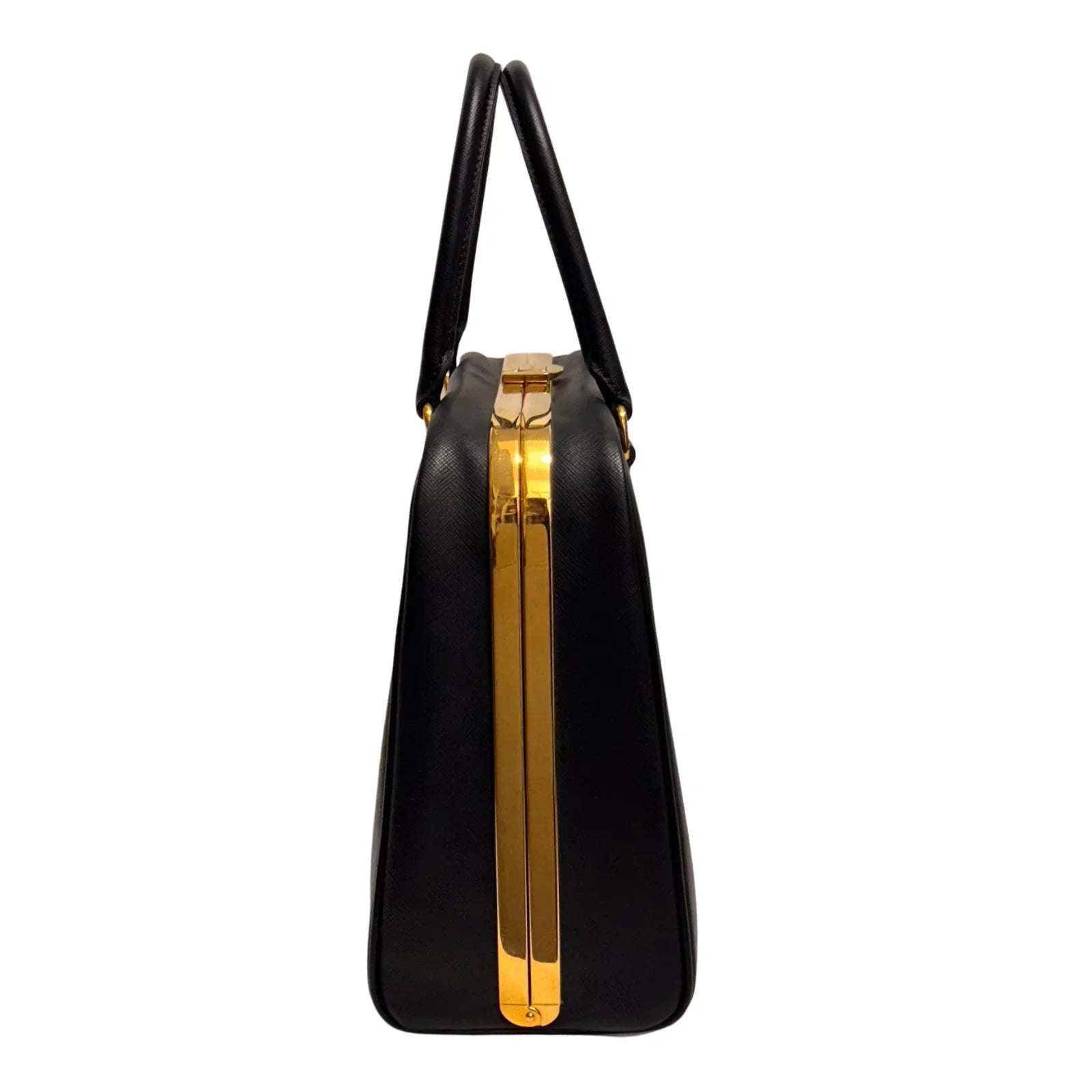 Pradaa Saffiano Lux Pyramid Bag Black - Lost Designer